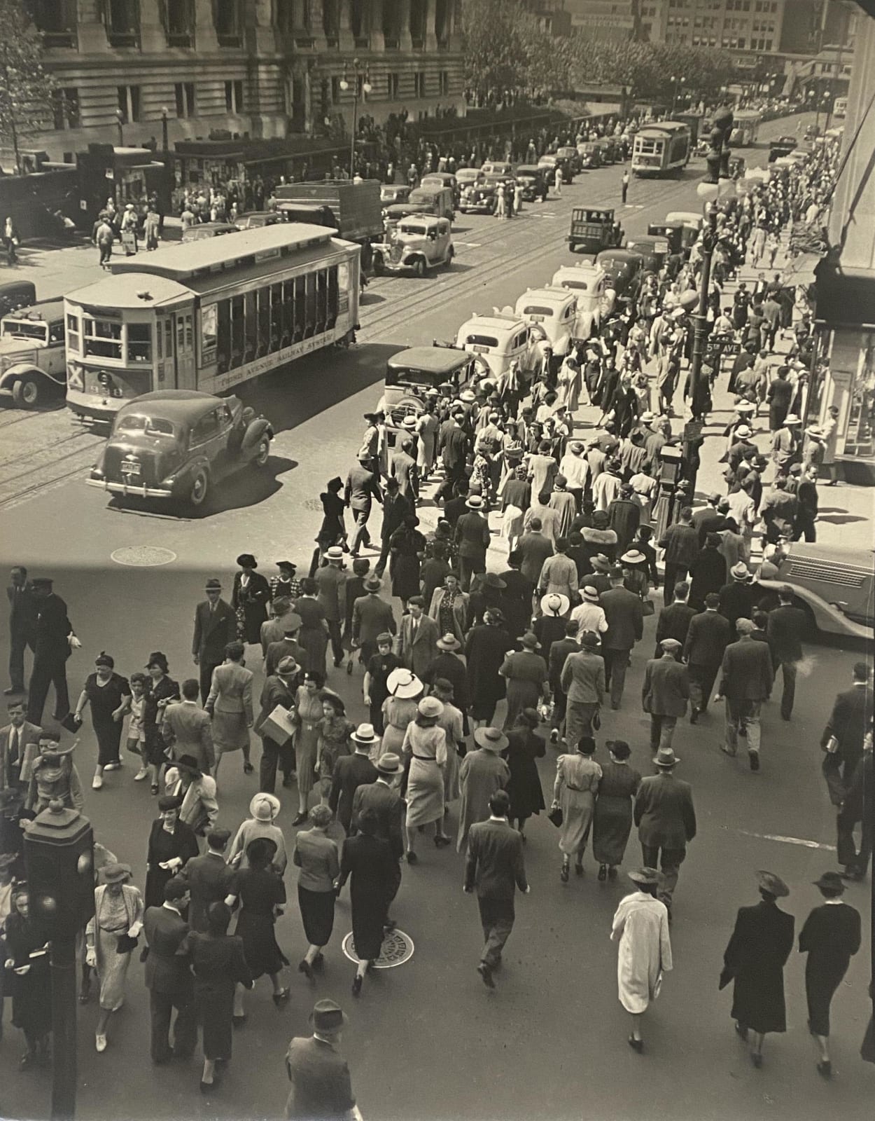 Berenice Abbott, MIDDLE EAST SIDE: Tempo of the City: II, 5th Avenue and 42nd Street, looking west from Seymour Building, 503 Fifth Avenue, Manhattan, September 6, 1938