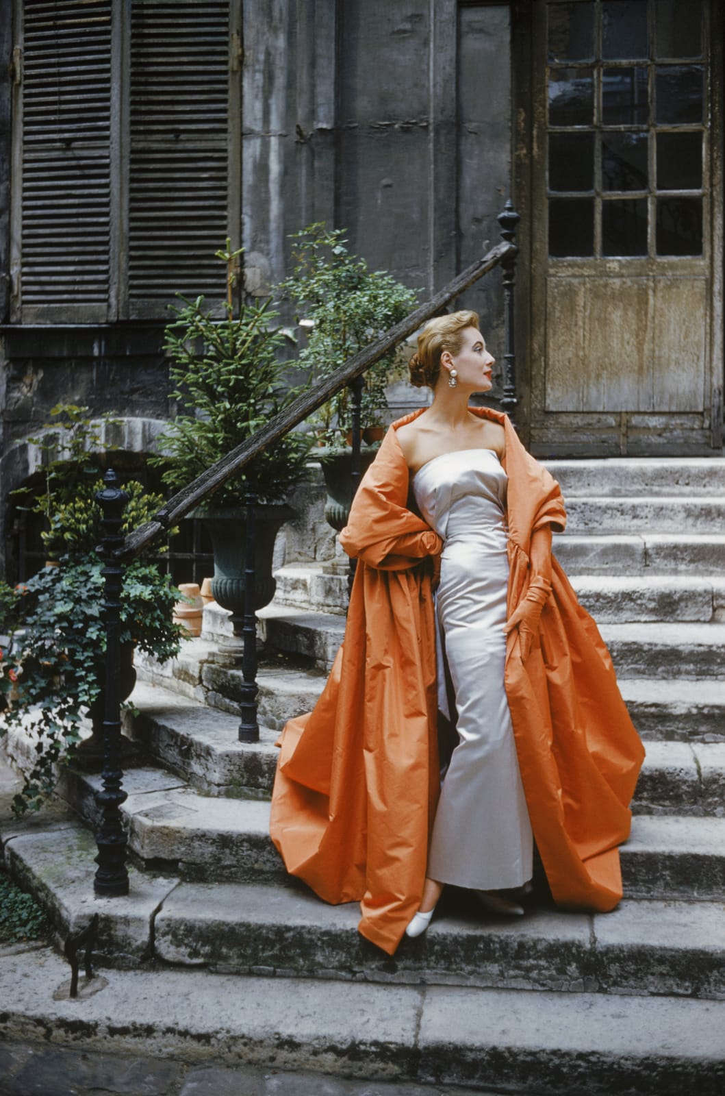 Mark Shaw, Model in Givenchy gown in a Paris Courtyard, 1955