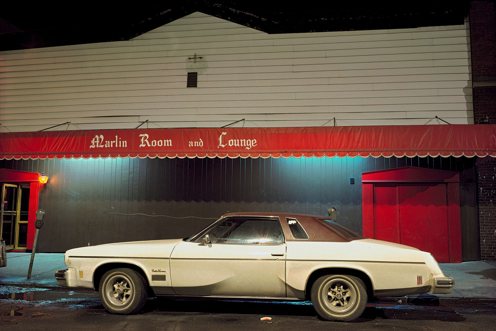 Langdon Clay, Marlin Room Car, Cutlass Supreme in front of the Marlin room and Lounge, Hoboken, NJ, 1975