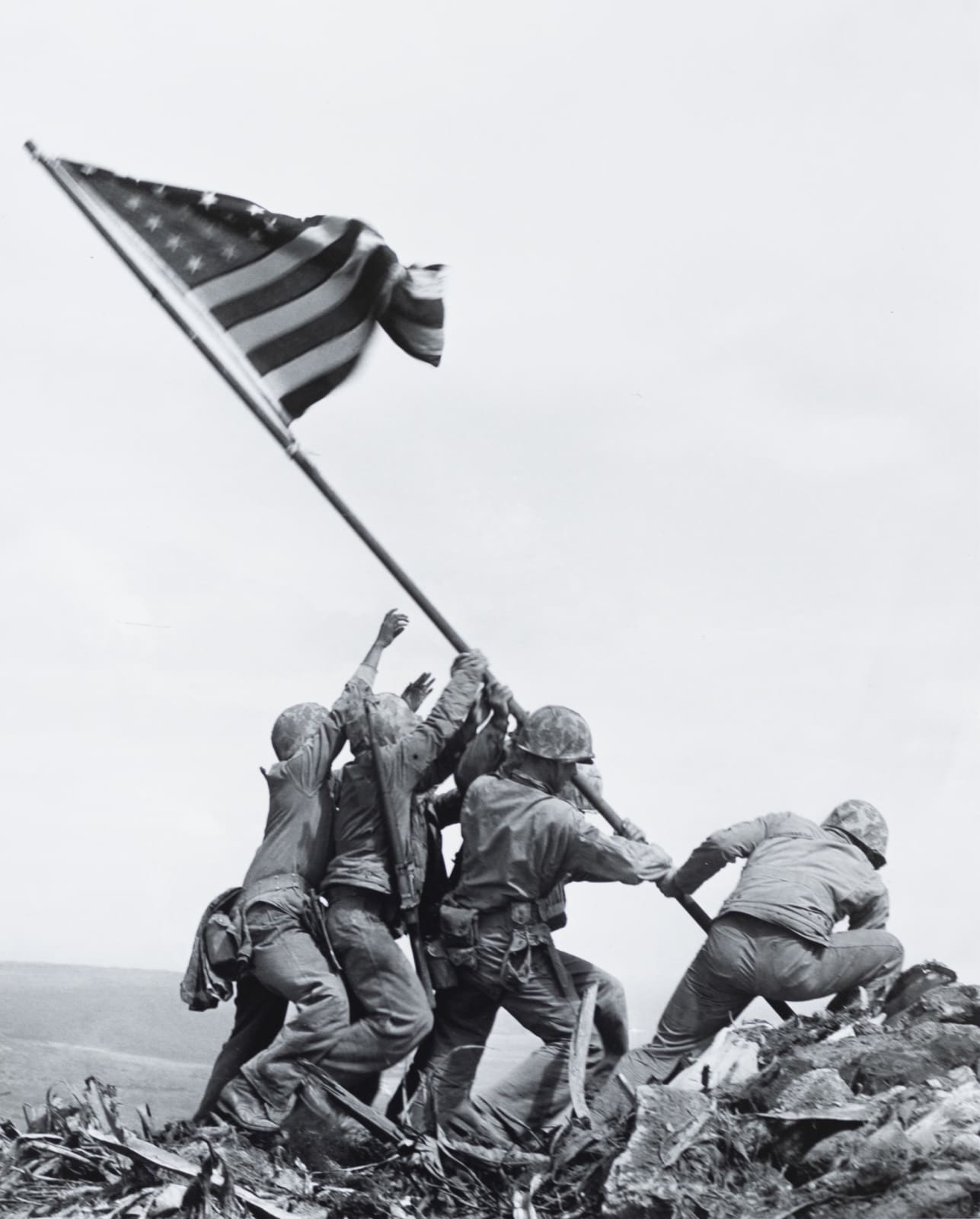 Joe Rosenthal, Marines of the 28th Regiment of the 5th Division Raise the American Flag Atop Mt. Suribachi, Iwo Jima (#32279), 1945