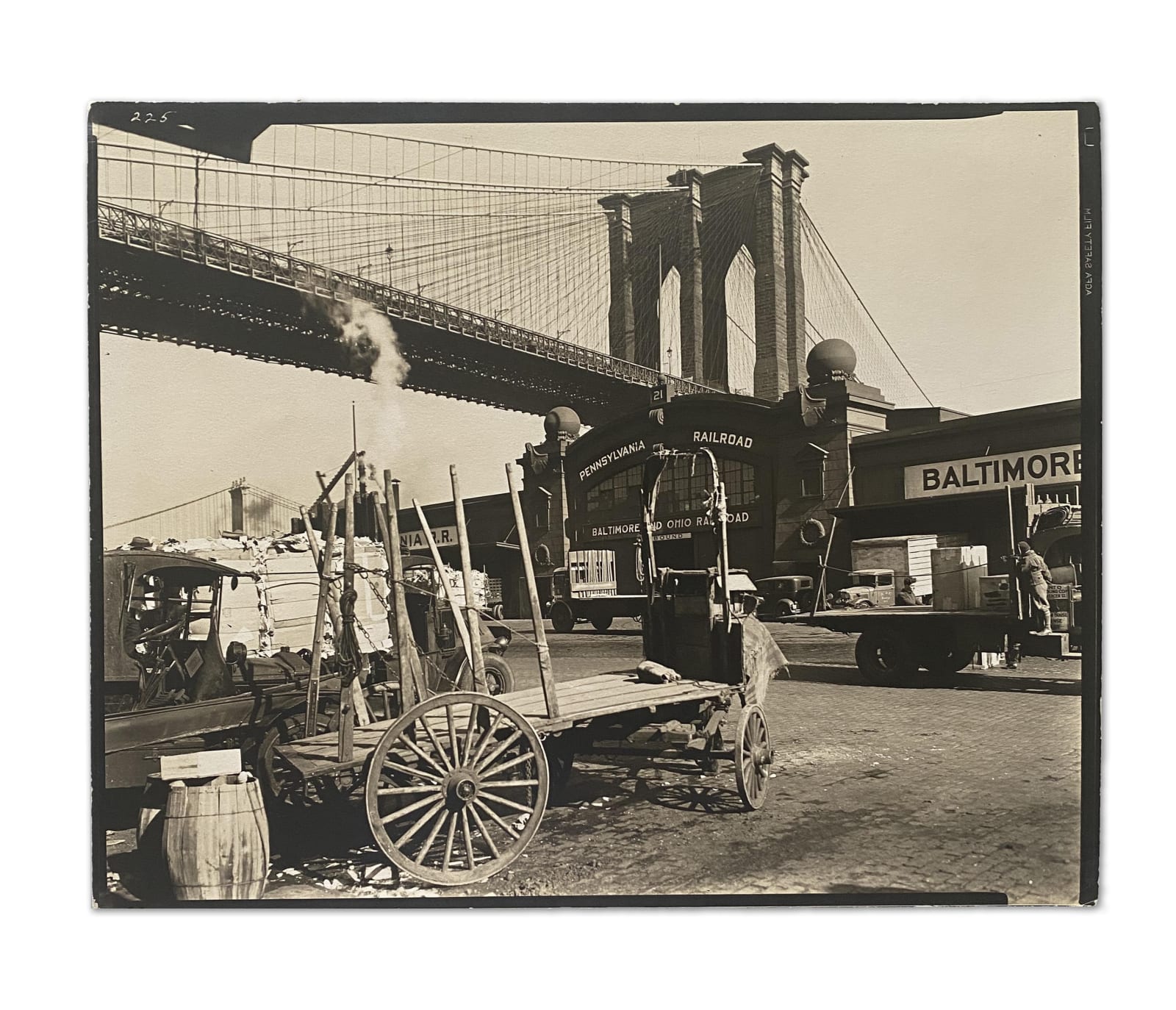 Berenice Abbott, WALL STREET: Brooklyn Bridge, Pier 21 Pennsylvania Railroad, Manhattan, March 30, 1937