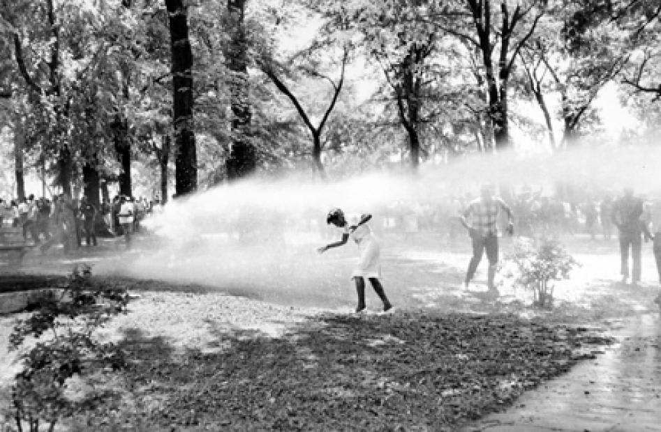 Bruce Davidson, Untitled, Time of Change (Woman Sprayed by Police Hoses at Birmingham Protest, Alabama), 1963