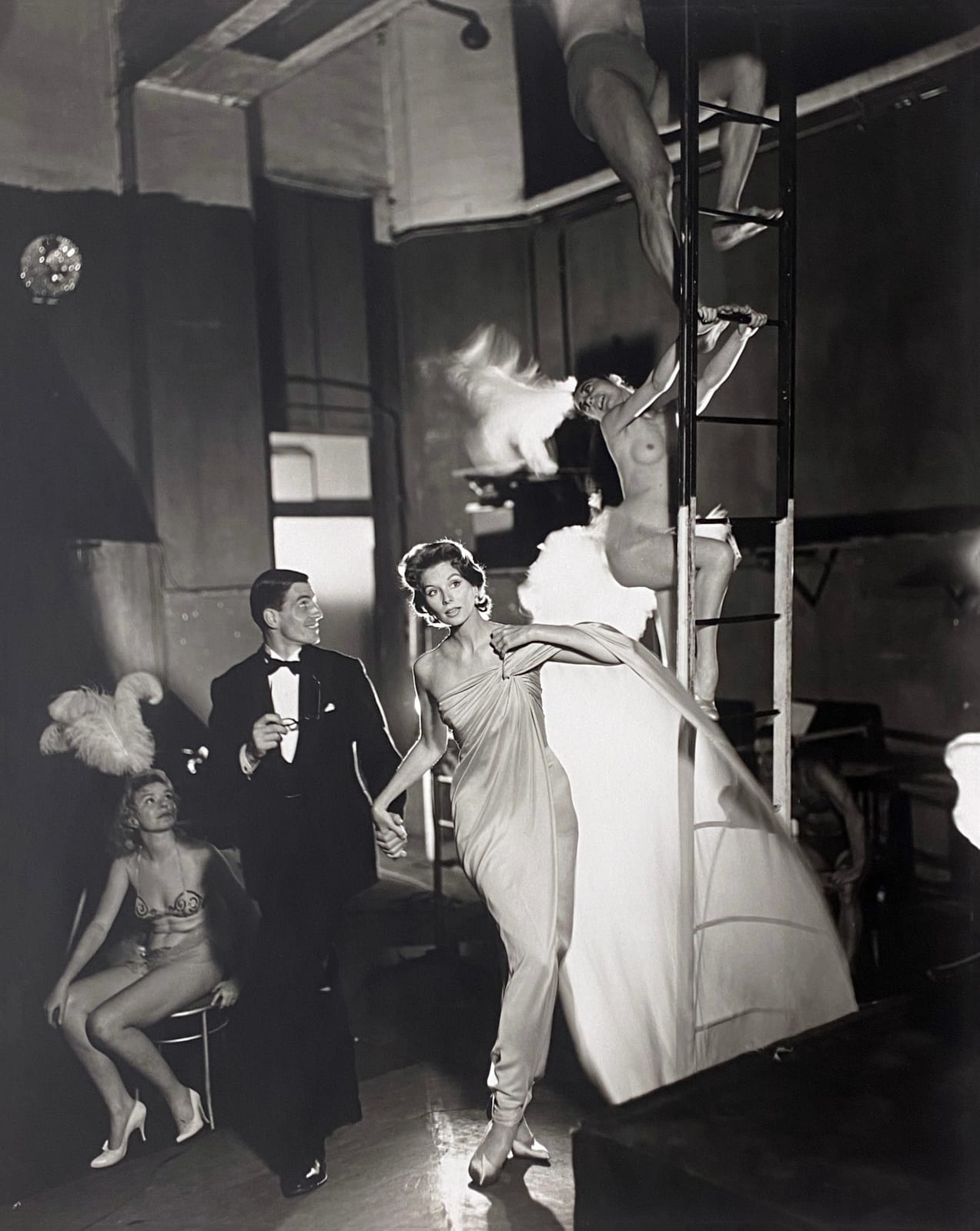 Richard Avedon, Suzy Parker and Robin Tattersall, Evening Dress by Griffe, Folies Bergere, Paris, 1957