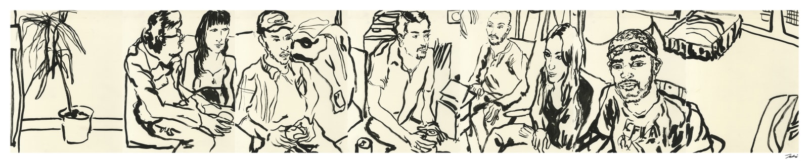 Jaki Doyka, Jordan, Lucie Zhang, Dan, Paul Aguilar, Zarah Jusso, Nathaniel Lee, and Tayo Edun at Tayo's Apartment for a "Nigerian Dinner Party" 1.28.23, 2023