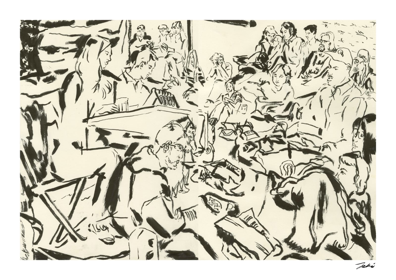 Jaki Doyka, Walt John Pearce and Sam Frank at Earth for "The Making of Americans" Marathon Reading 4.21.24 (Lower East Side, NY USA), 2024