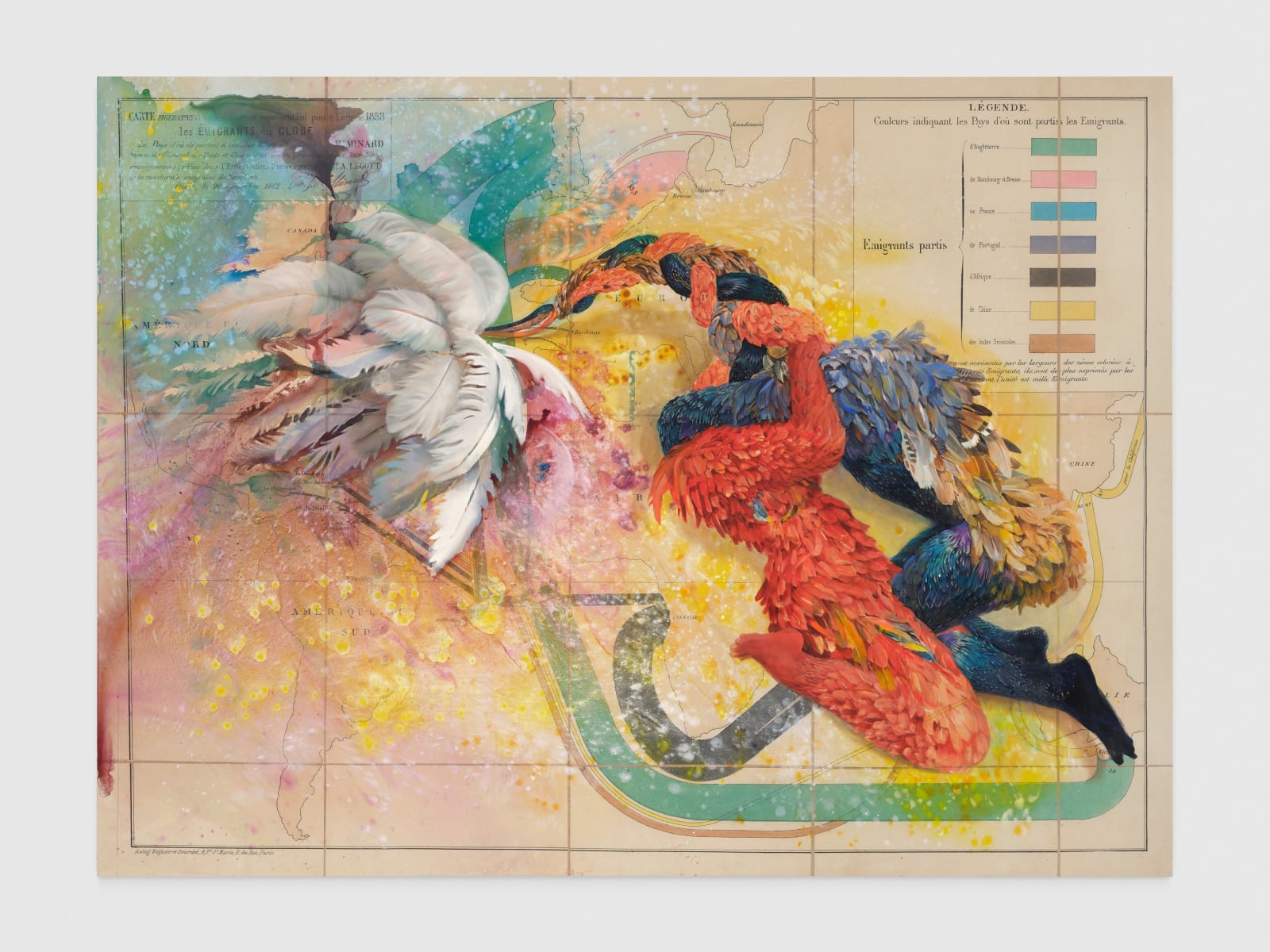 FIRELEI BÁEZ, A taxonomy for tenderness (Carte figurative et approximative représentant pour l'année 1858 les émigrants du globe), 2023