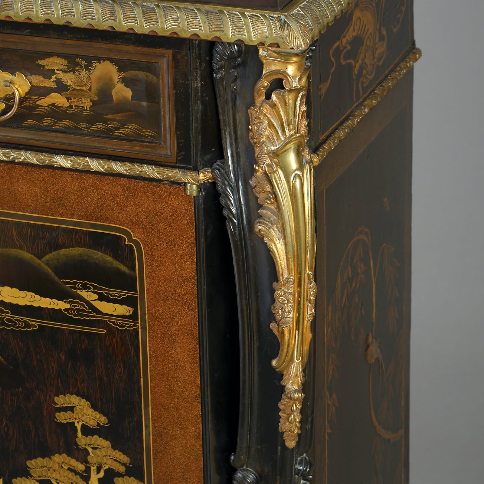 GEORGE IV JAPANNED AND LACQUER SIDE CABINET