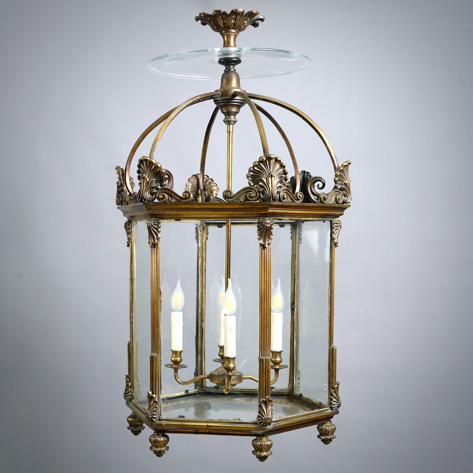 EXCEPTIONAL AND LARGE REGENCY LACQUERED BRASS LANTERN