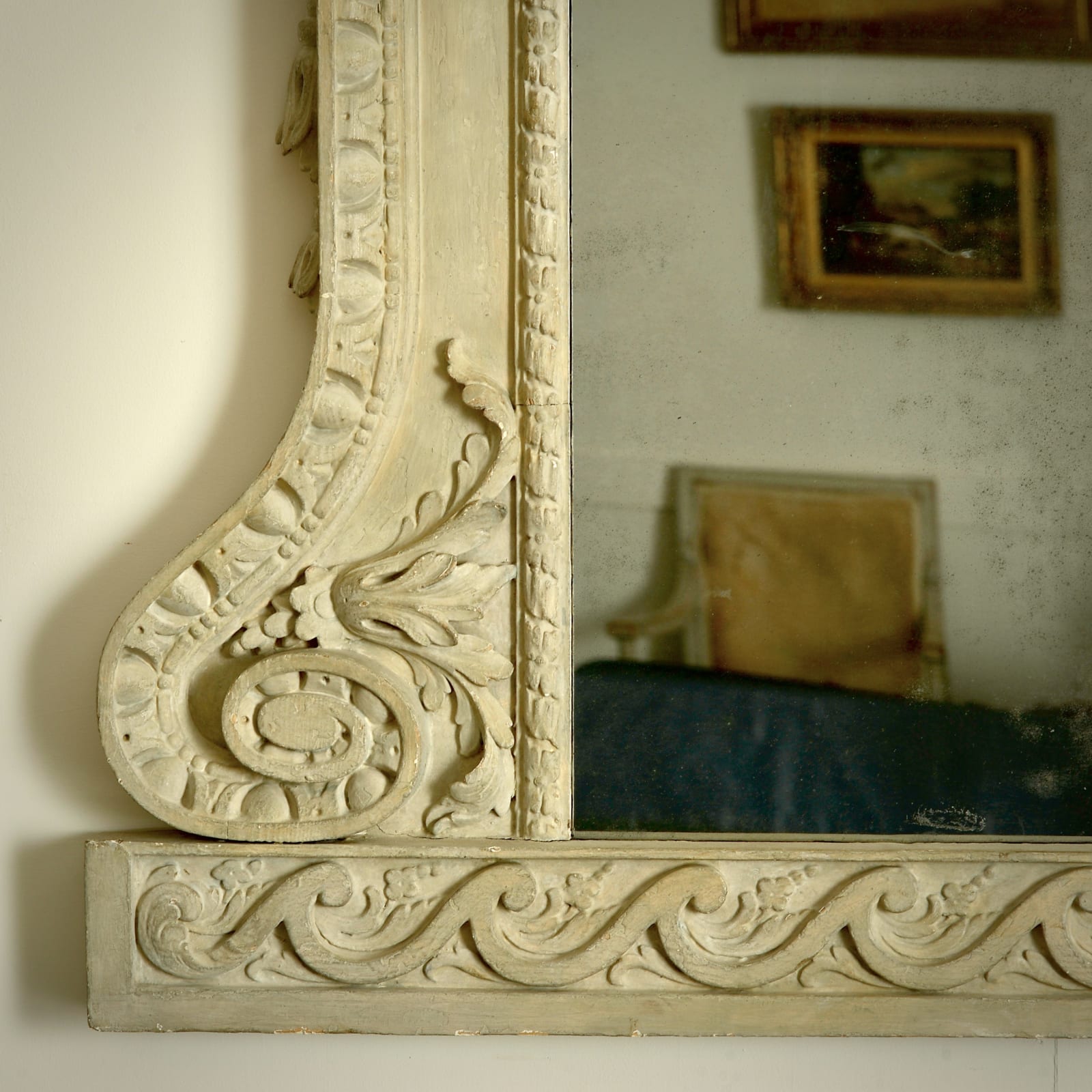 GEORGE II STONE-WHITE PAINTED OVERMANTEL