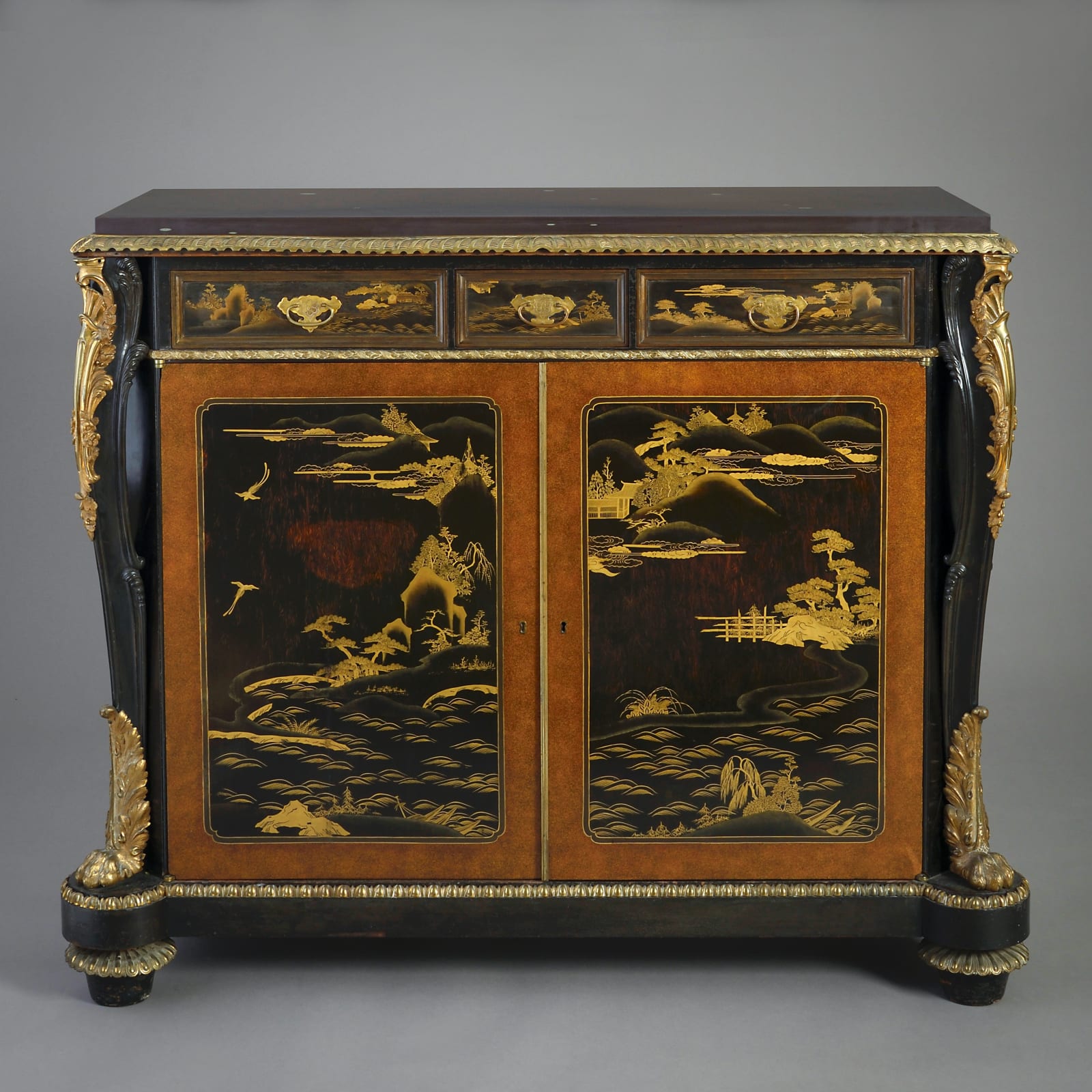 GEORGE IV JAPANNED AND LACQUER SIDE CABINET
