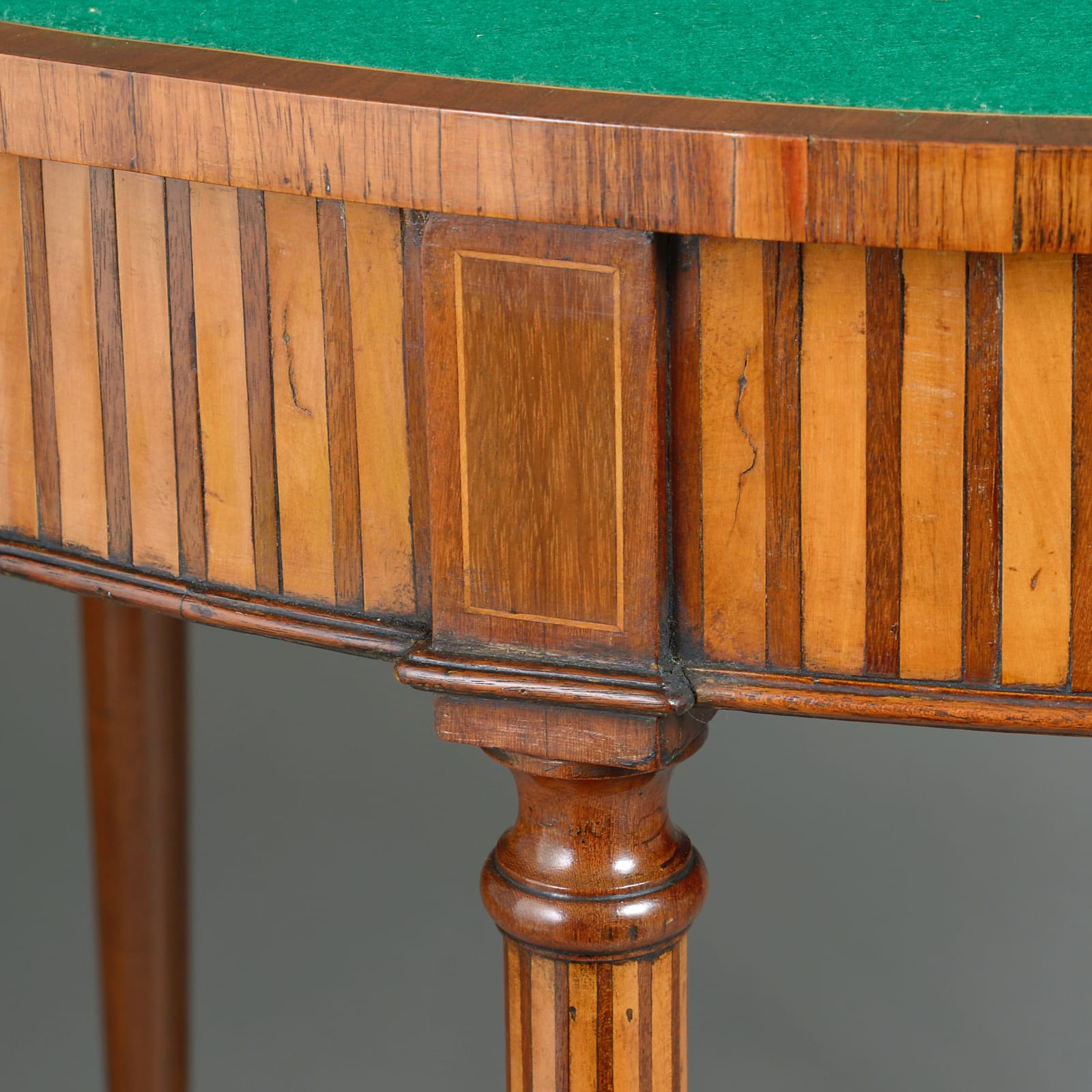 GEORGE III SATINWOOD AND MAHOGANY DEMI-LUNE CARD TABLE