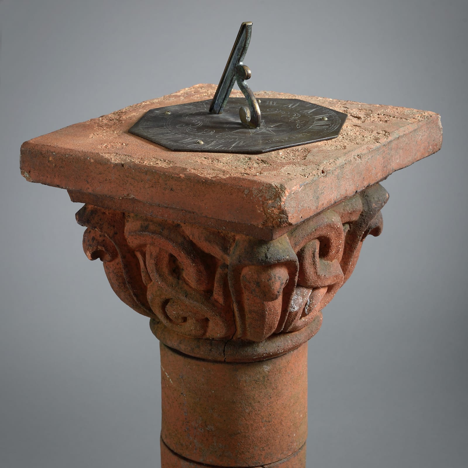 COMPTON POTTERY TERRACOTTA SUNDIAL WITH ORIGINAL BRONZE GNOMON