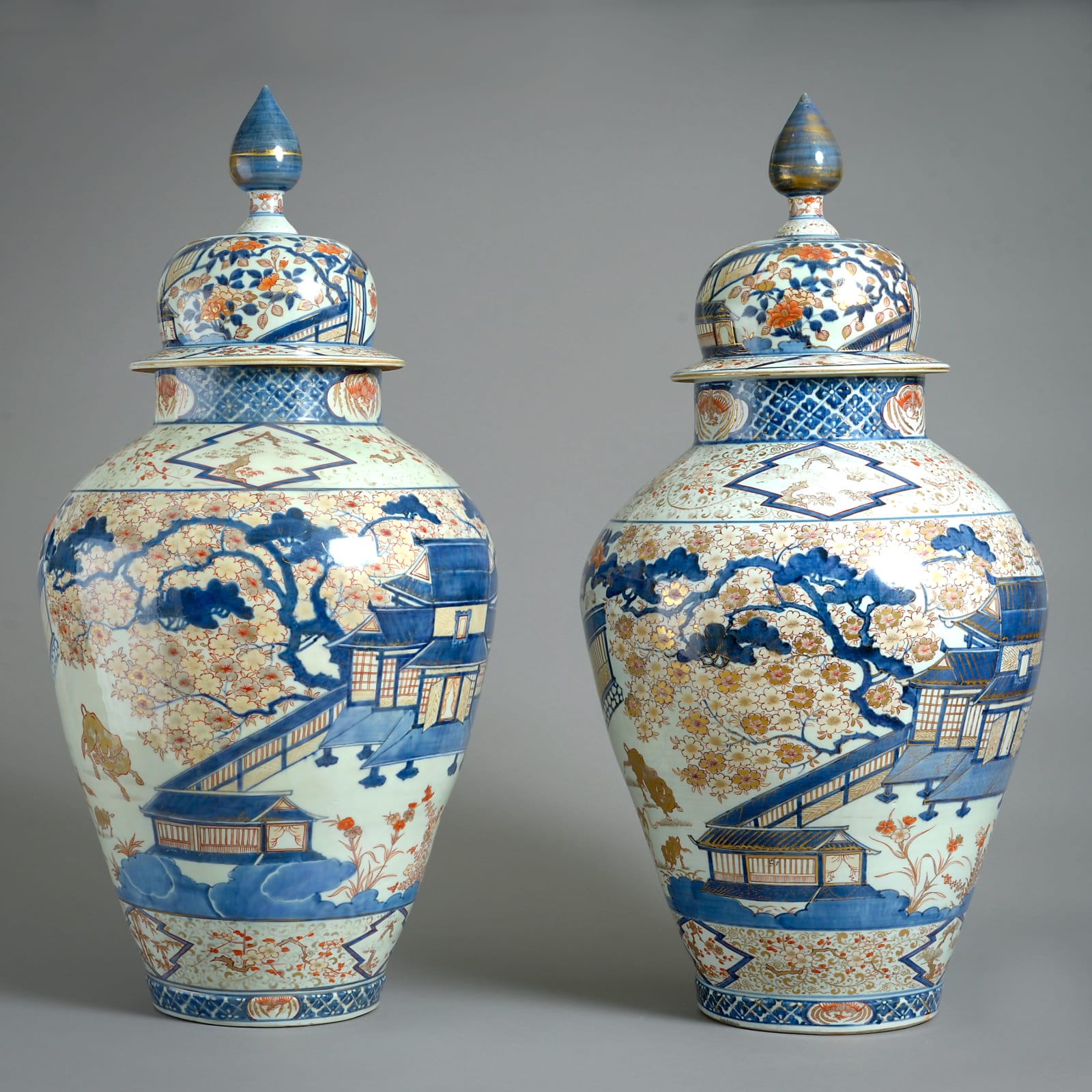 MAGNIFICENT PAIR OF JAPANESE IMARI VASES