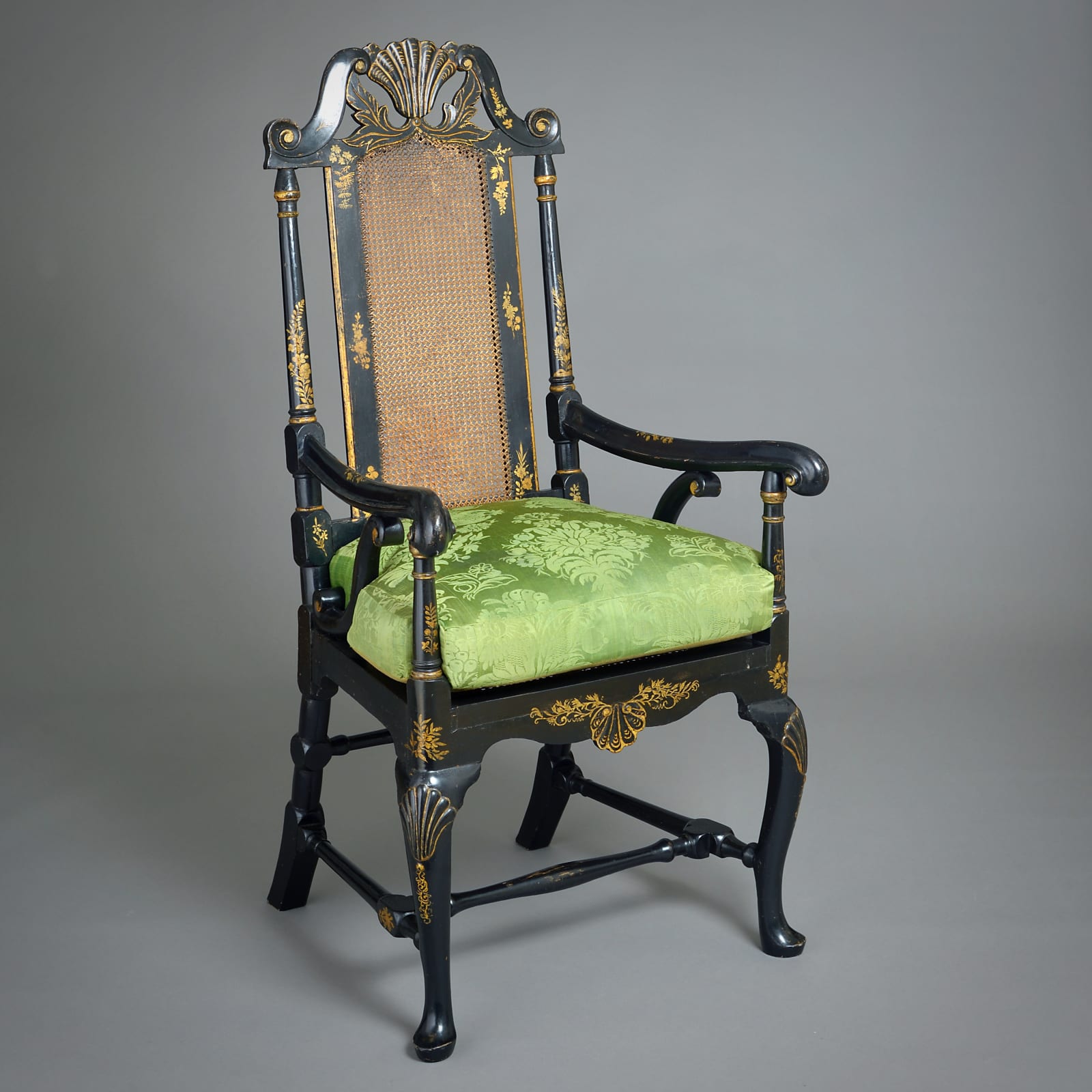 PAIR OF WILLIAM-AND-MARY JAPANNED ARMCHAIRS