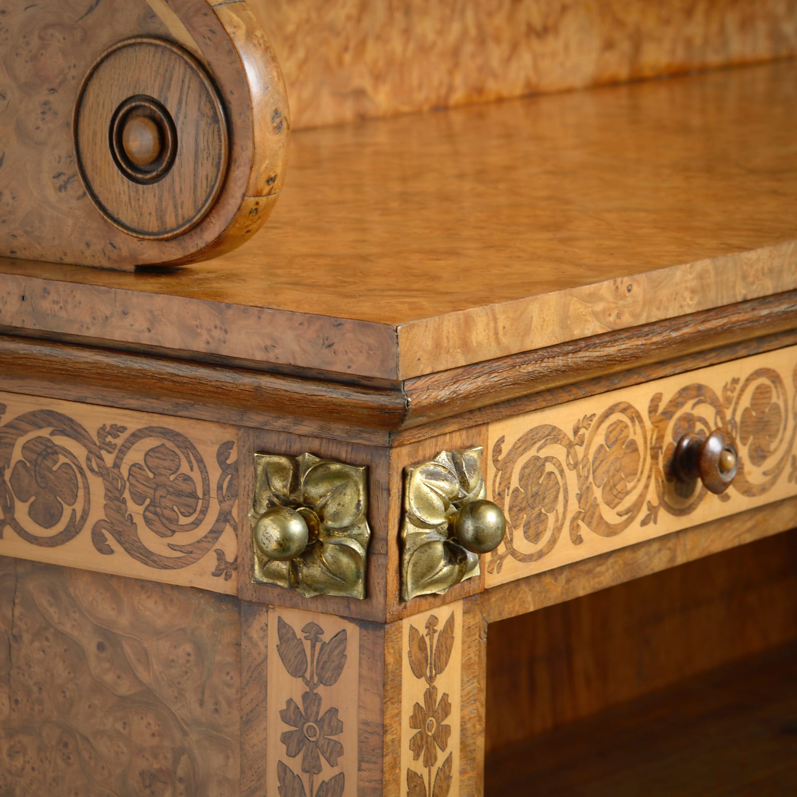 POLLARD OAK AND HOLLY LOW BOOKCASE ATTRIBUTED TO GEORGE BULLOCK
