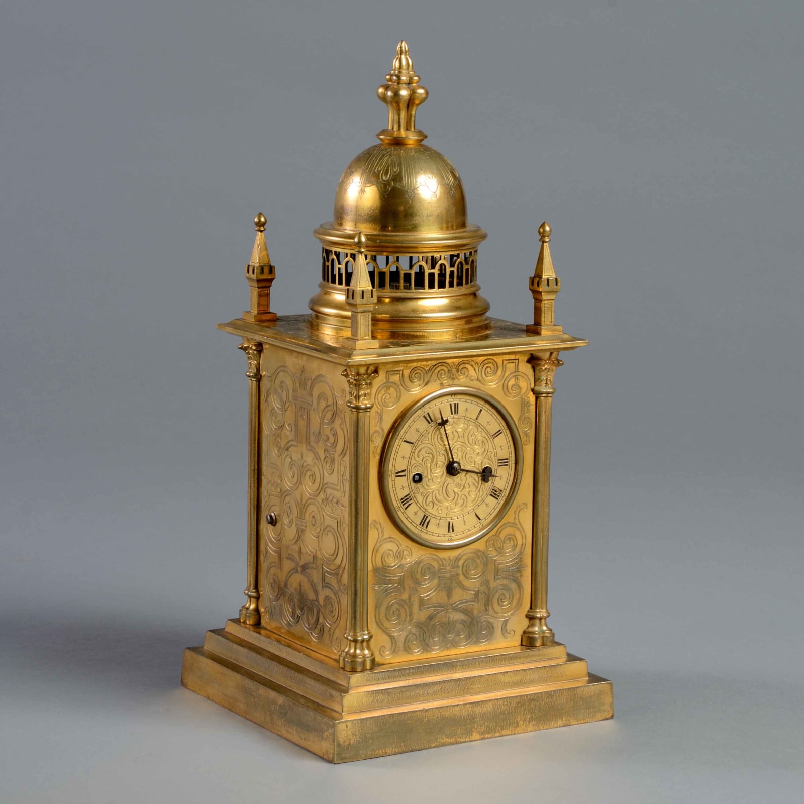 ELIZABETHAN-REVIVAL ARCHITECTURAL STYLE MANTEL CLOCK