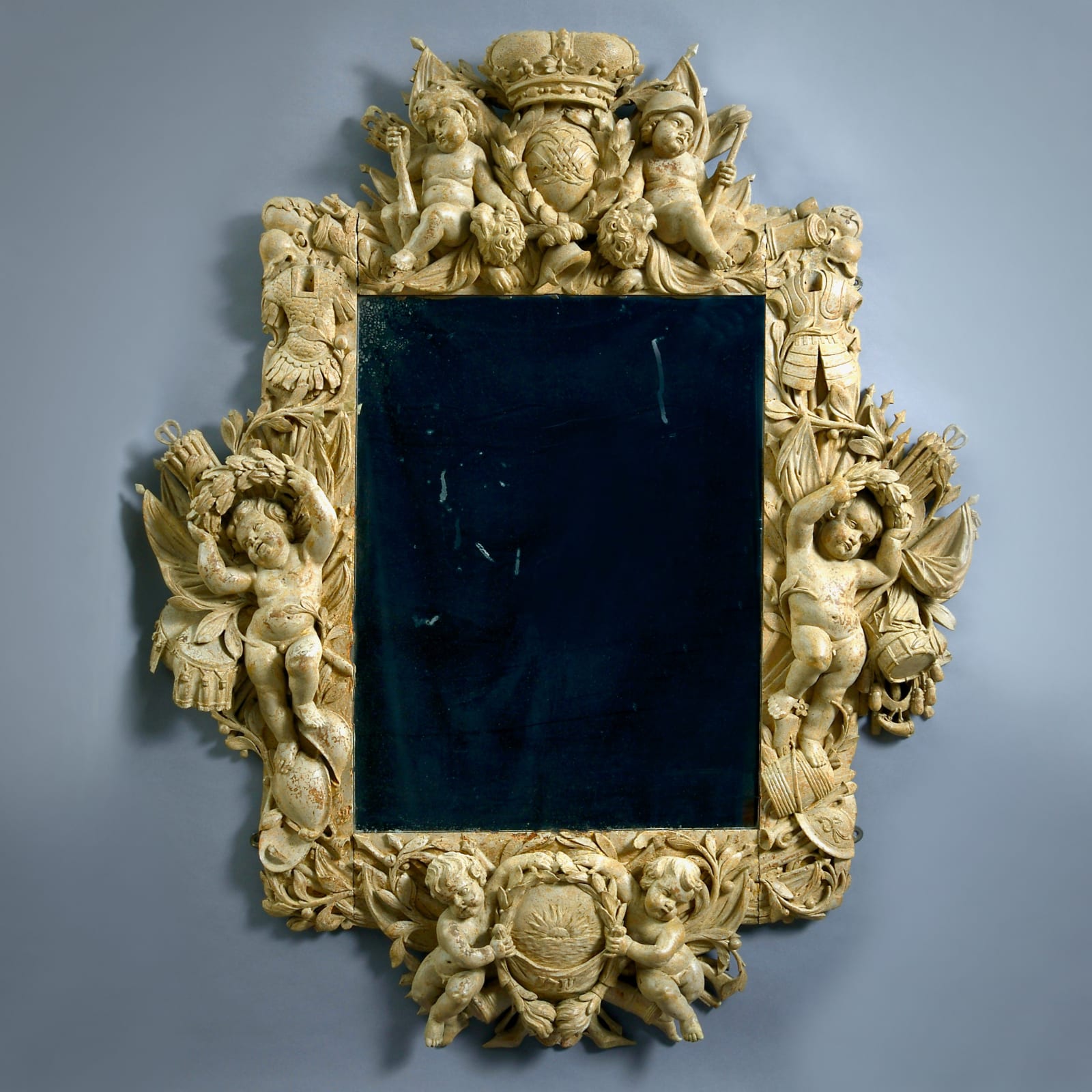 DUTCH BAROQUE STONE-PAINTED CARVED LIMEWOOD MIRROR