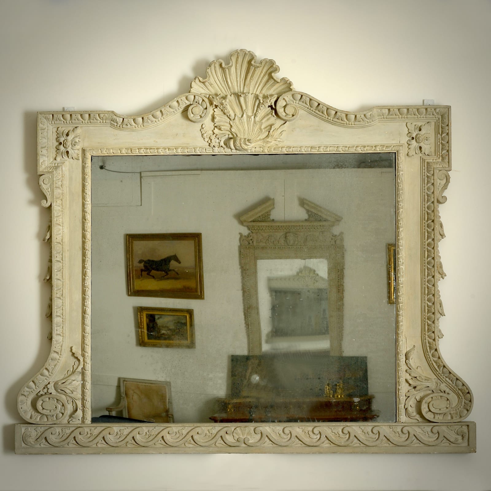 GEORGE II STONE-WHITE PAINTED OVERMANTEL