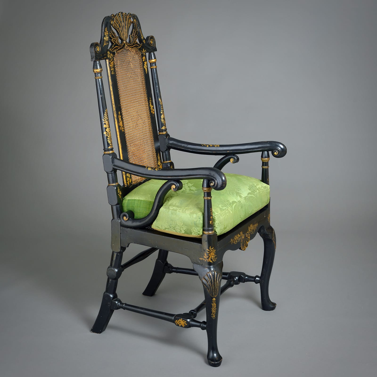 PAIR OF WILLIAM-AND-MARY JAPANNED ARMCHAIRS