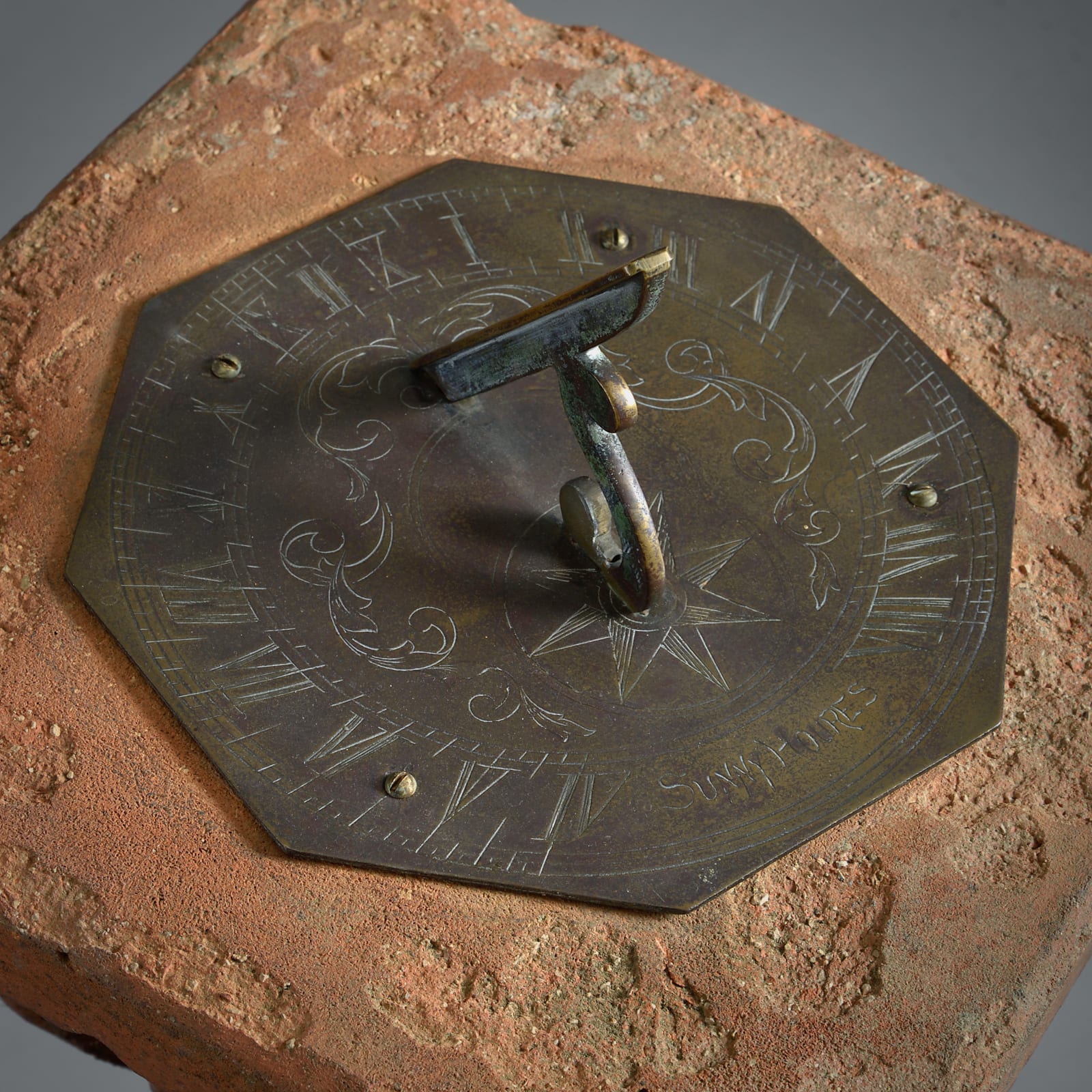 COMPTON POTTERY TERRACOTTA SUNDIAL WITH ORIGINAL BRONZE GNOMON