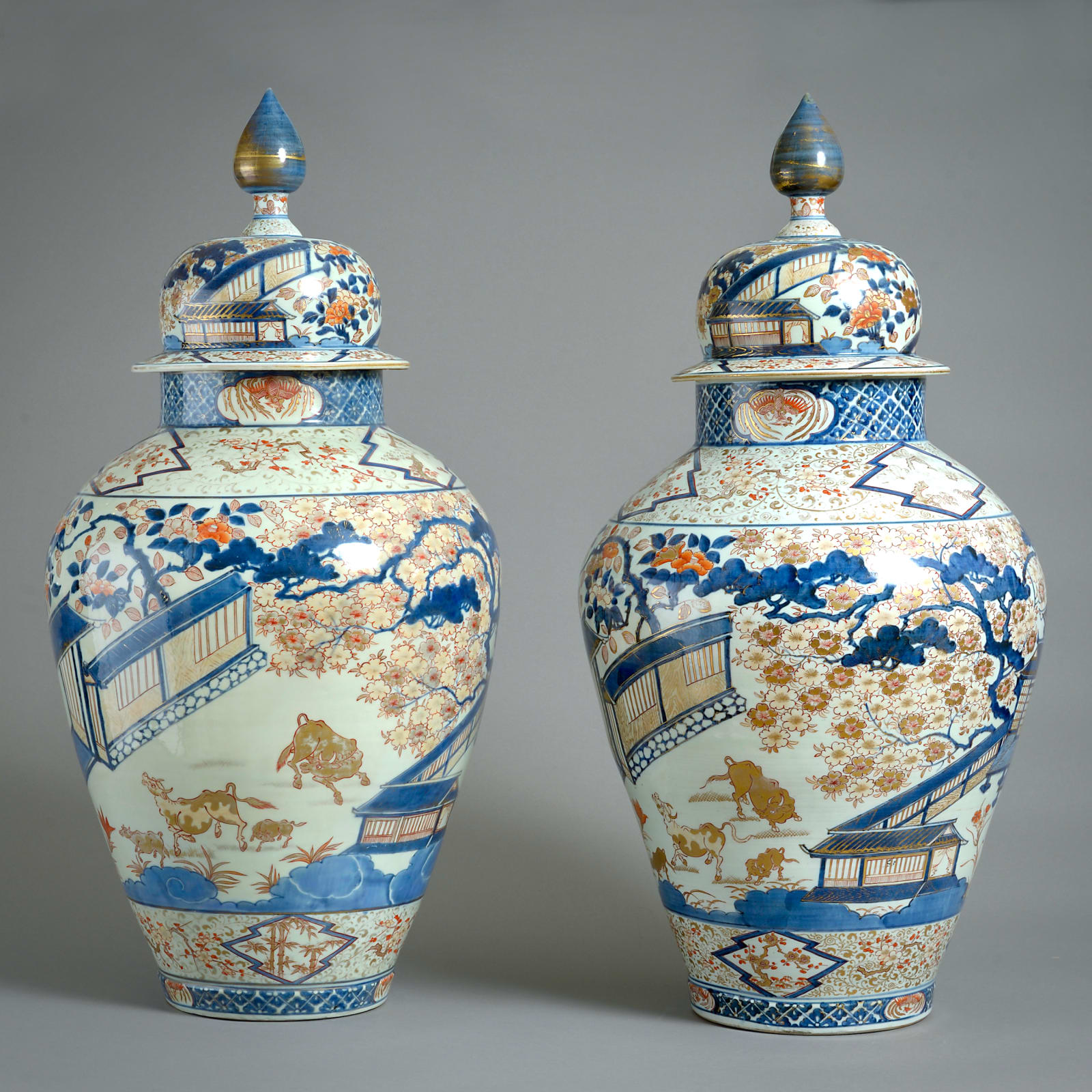 MAGNIFICENT PAIR OF JAPANESE IMARI VASES