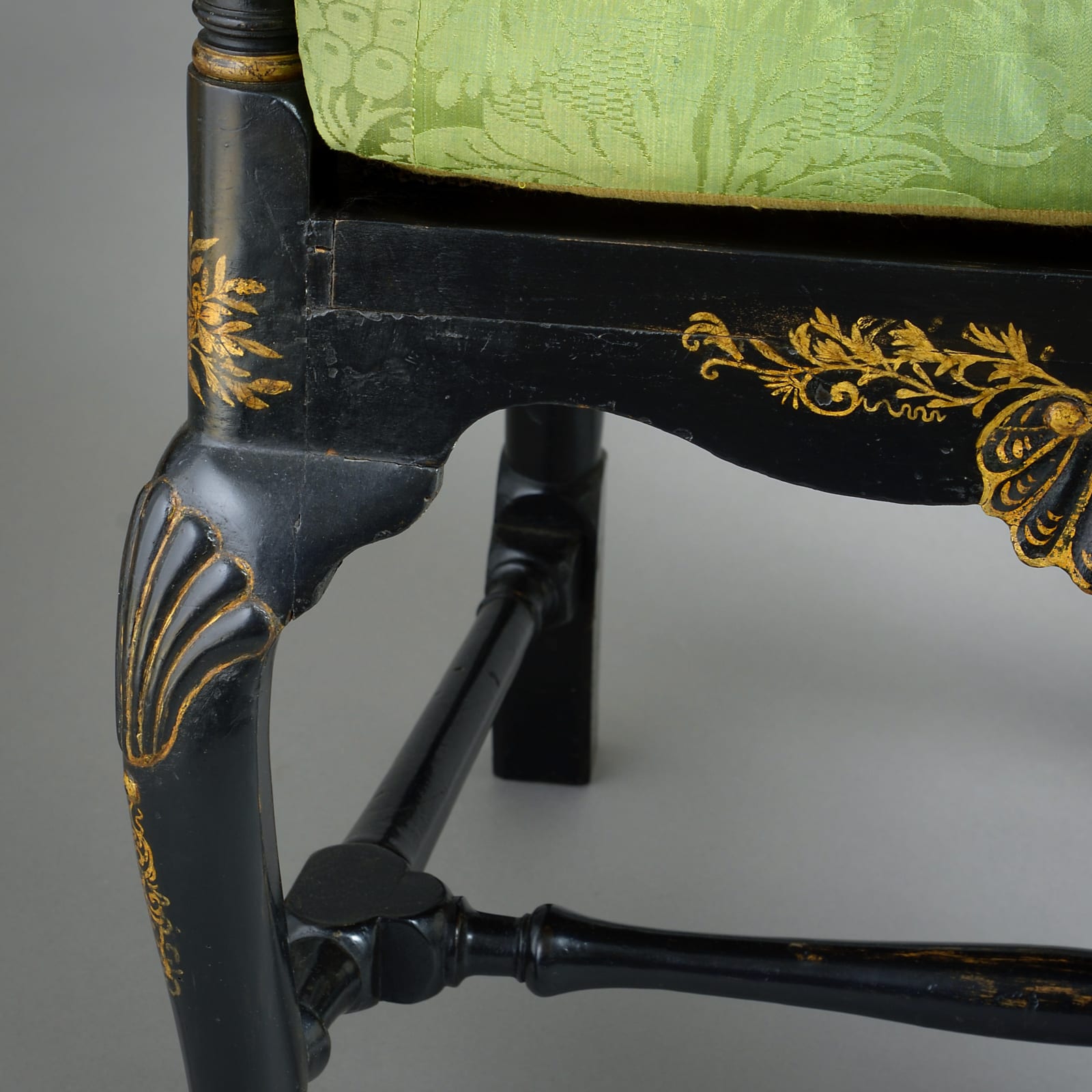 PAIR OF WILLIAM-AND-MARY JAPANNED ARMCHAIRS