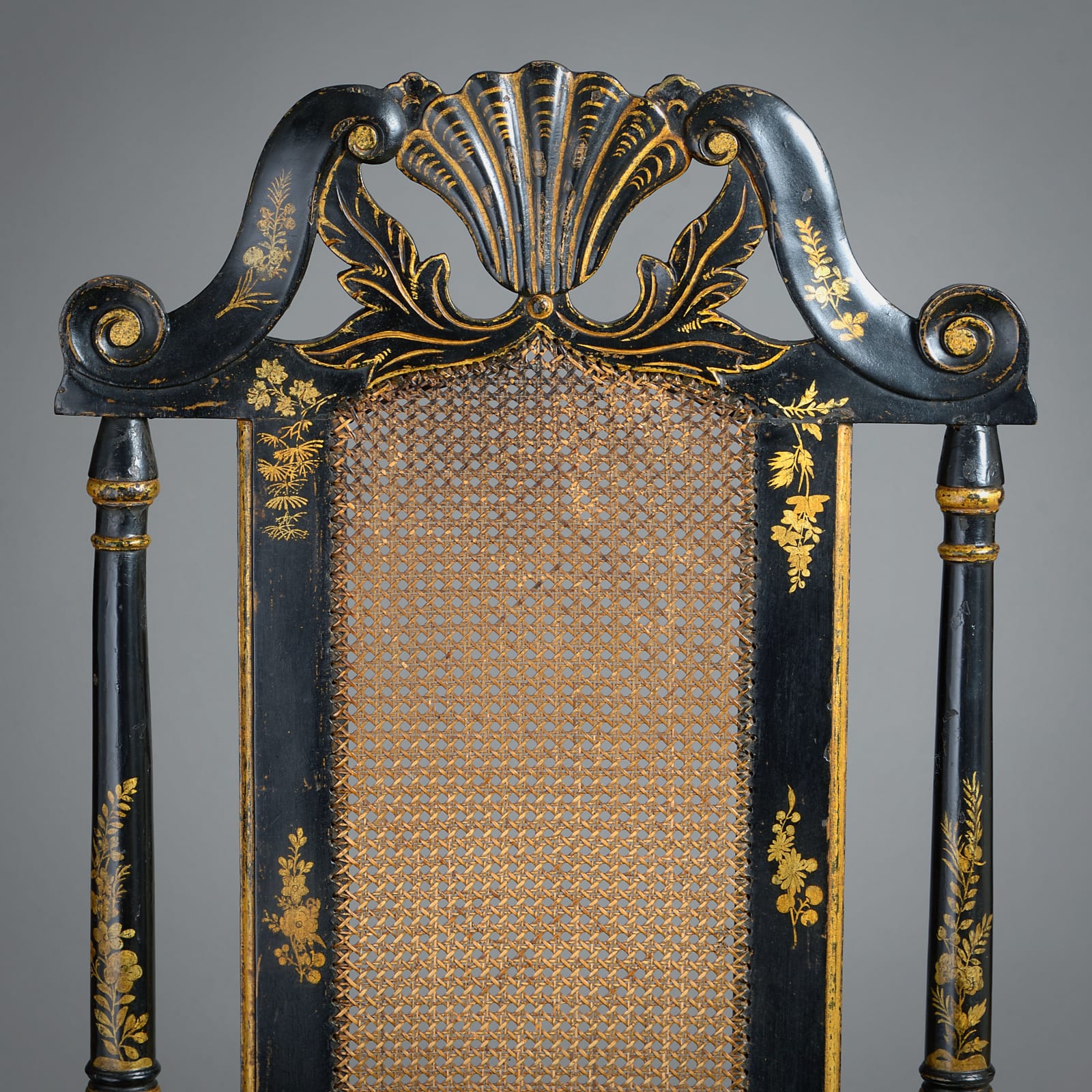 PAIR OF WILLIAM-AND-MARY JAPANNED ARMCHAIRS