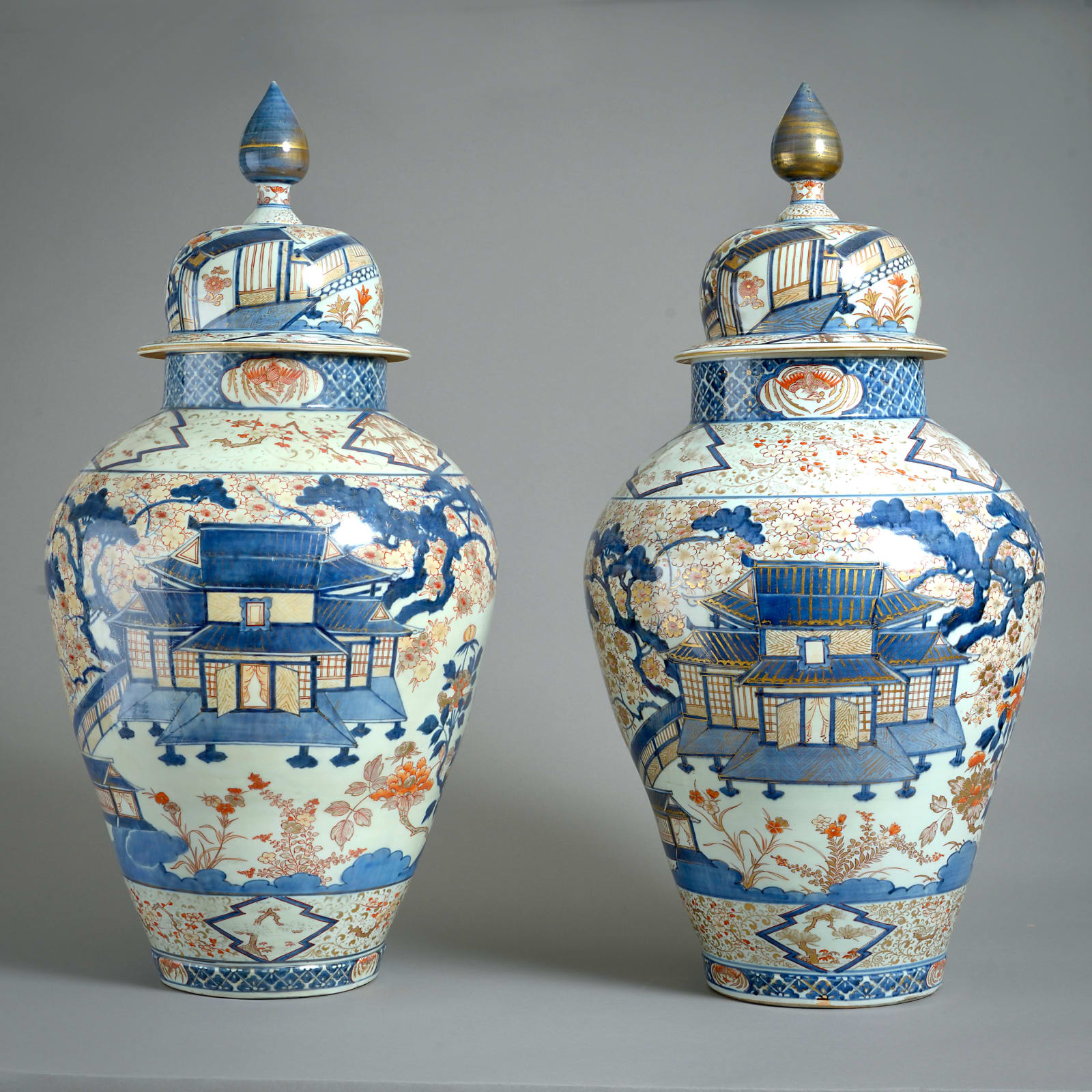 MAGNIFICENT PAIR OF JAPANESE IMARI VASES