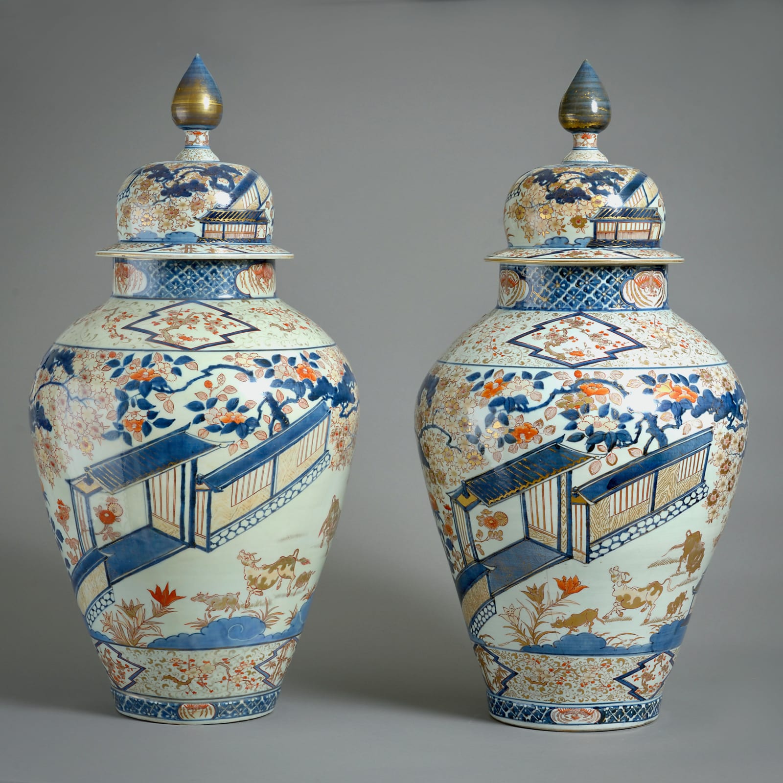MAGNIFICENT PAIR OF JAPANESE IMARI VASES