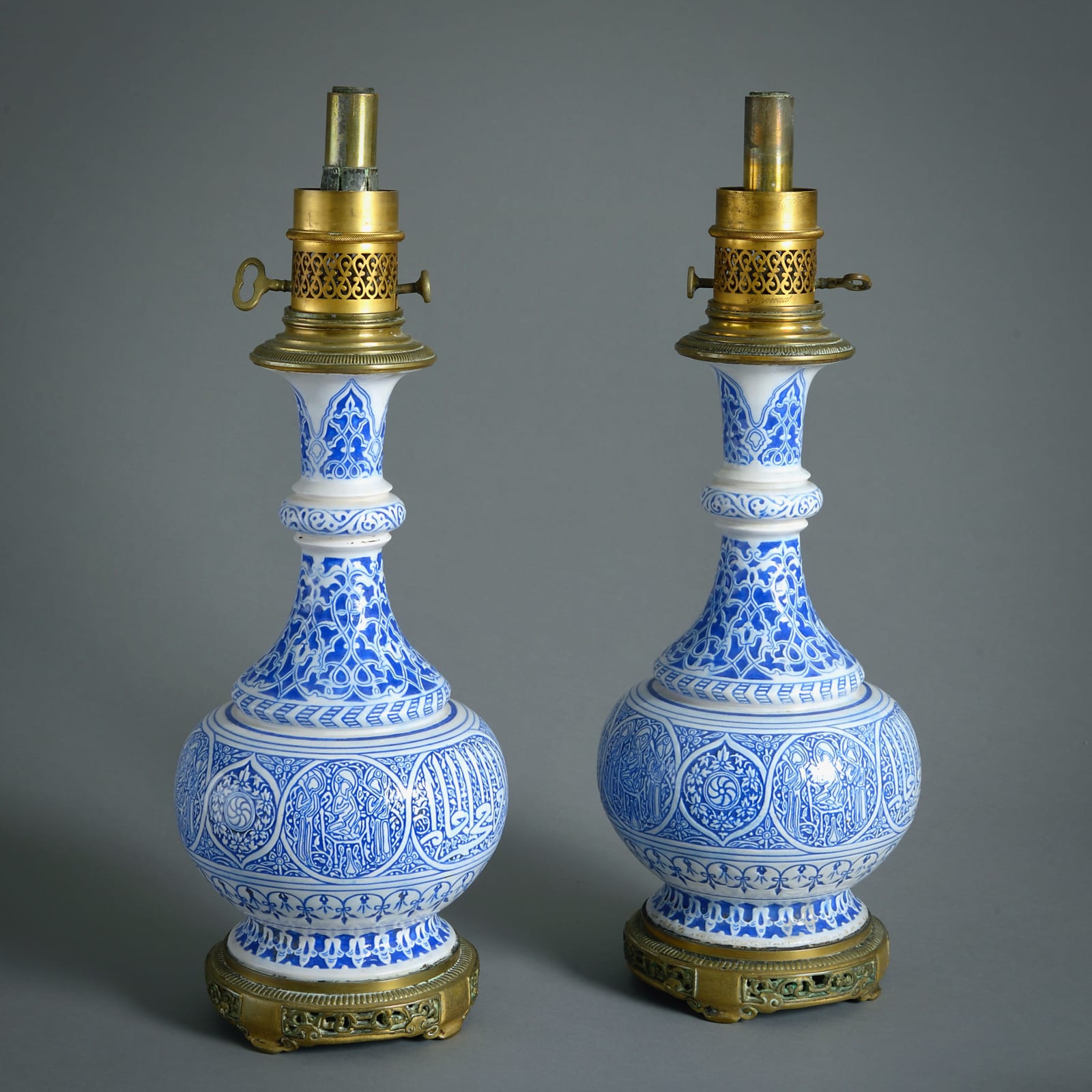 PAIR OF PERSIAN STYLE BLUE-AND-WHITE LAMPS BY THEODORE DECK