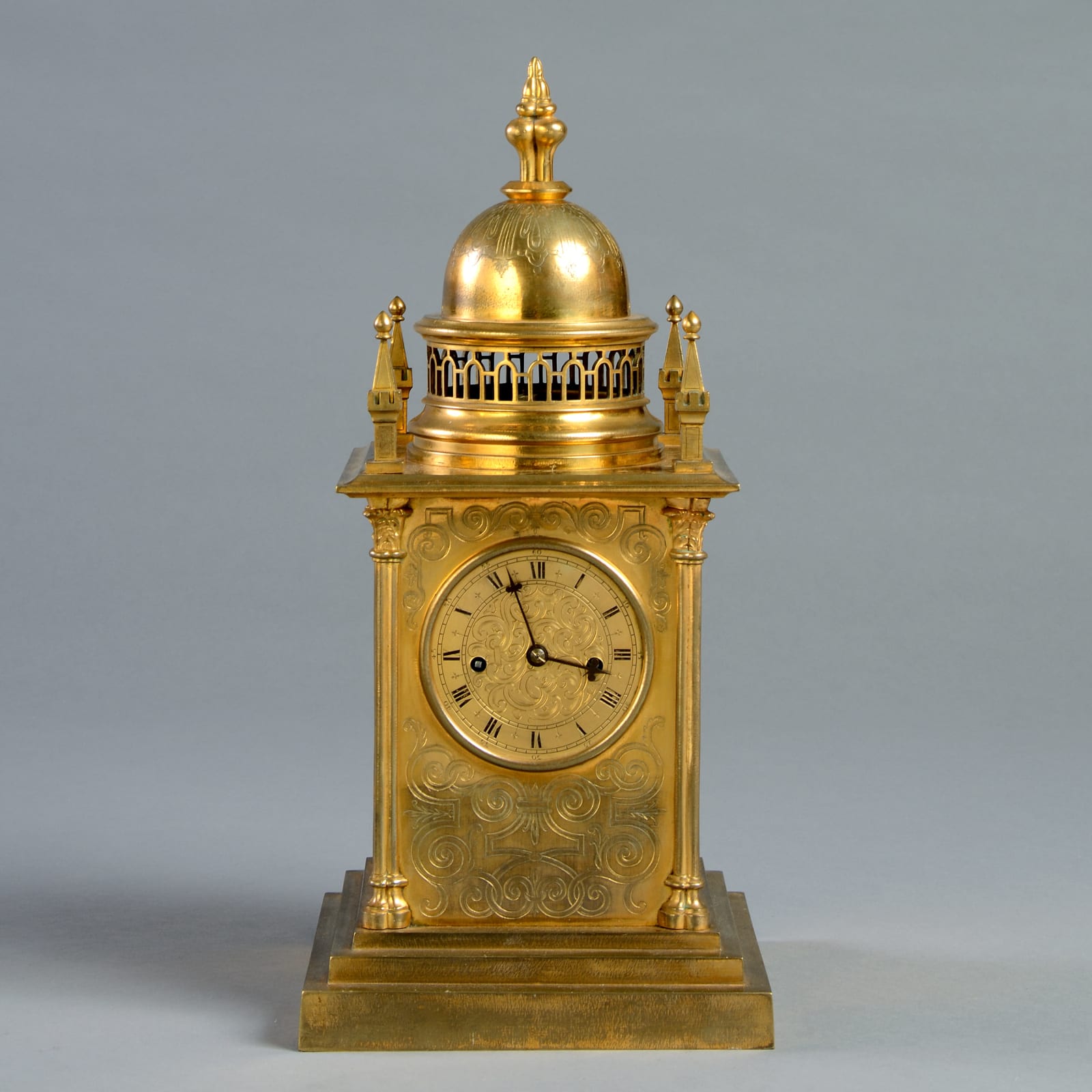 ELIZABETHAN-REVIVAL ARCHITECTURAL STYLE MANTEL CLOCK