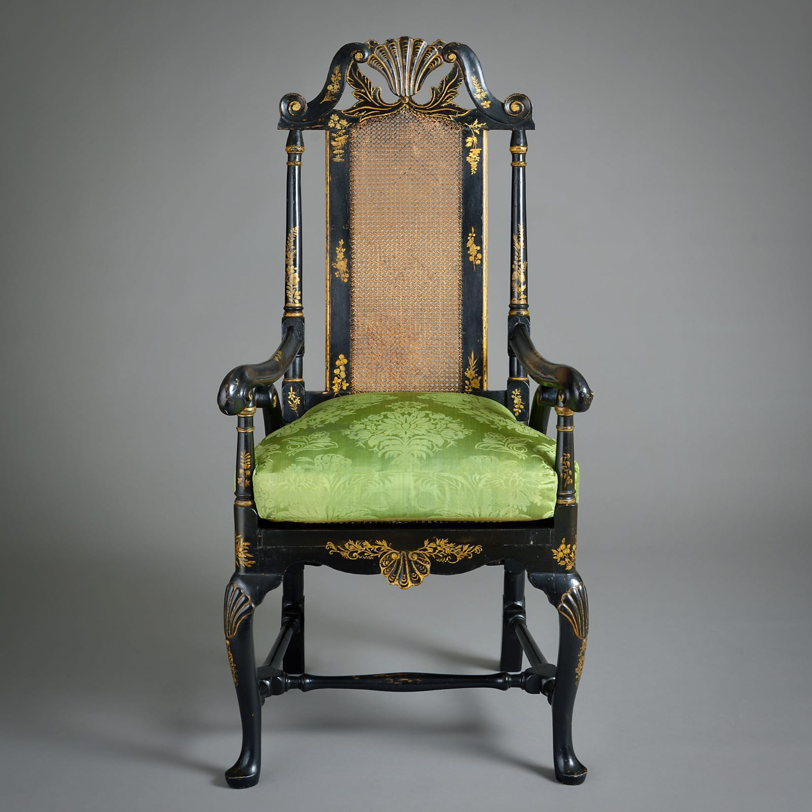 PAIR OF WILLIAM-AND-MARY JAPANNED ARMCHAIRS