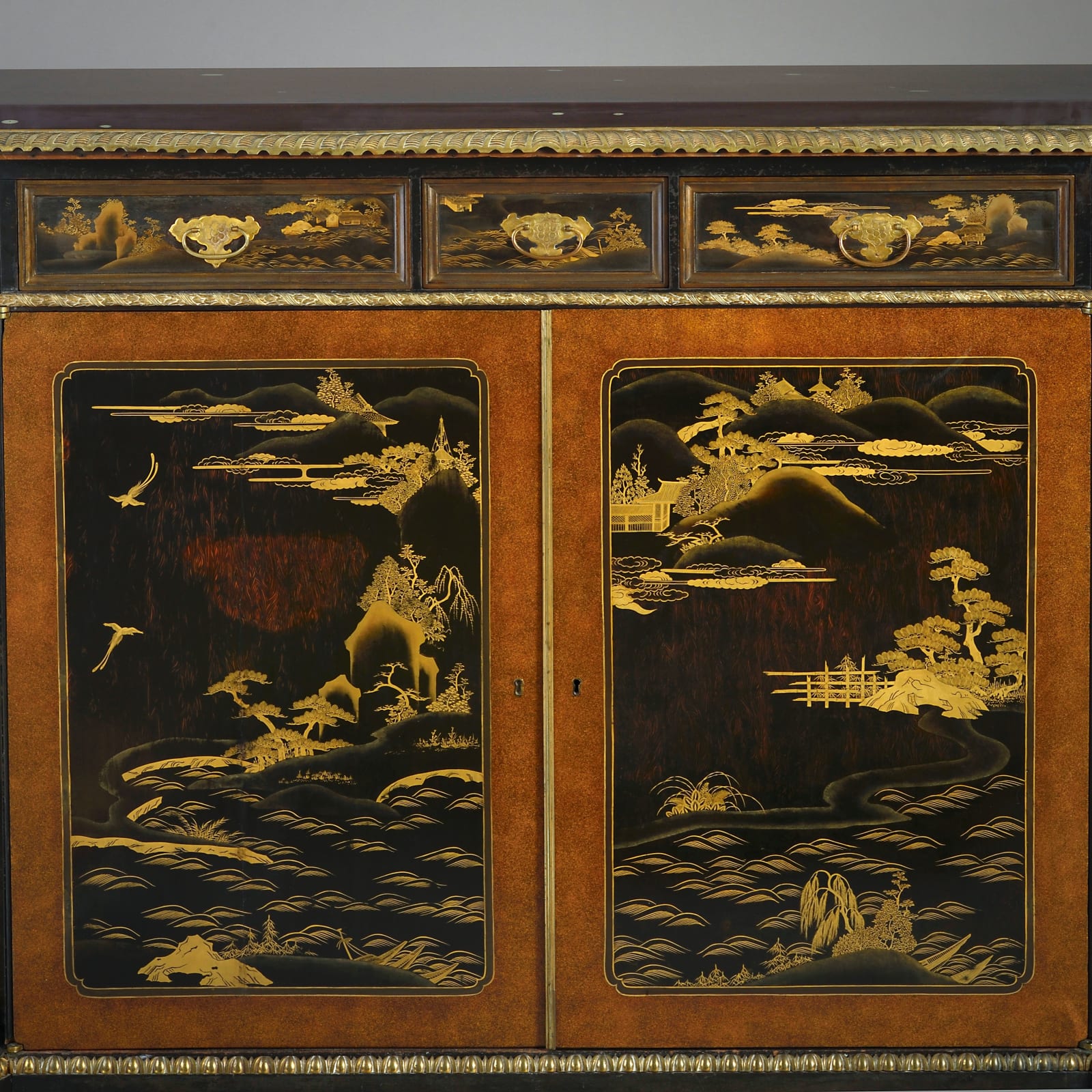 GEORGE IV JAPANNED AND LACQUER SIDE CABINET