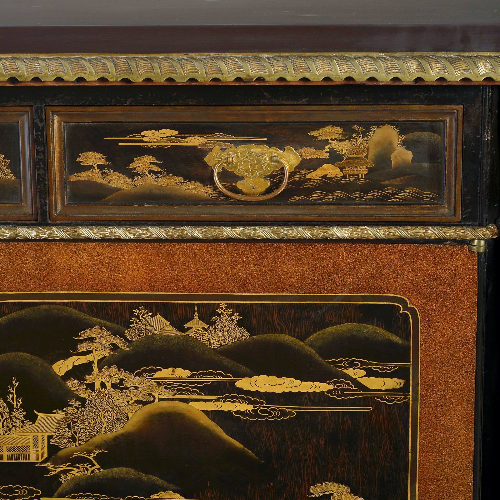 GEORGE IV JAPANNED AND LACQUER SIDE CABINET