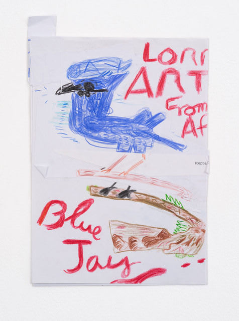 Rose Wylie, Lorry Art (Blue Jay on log with grass), 2010