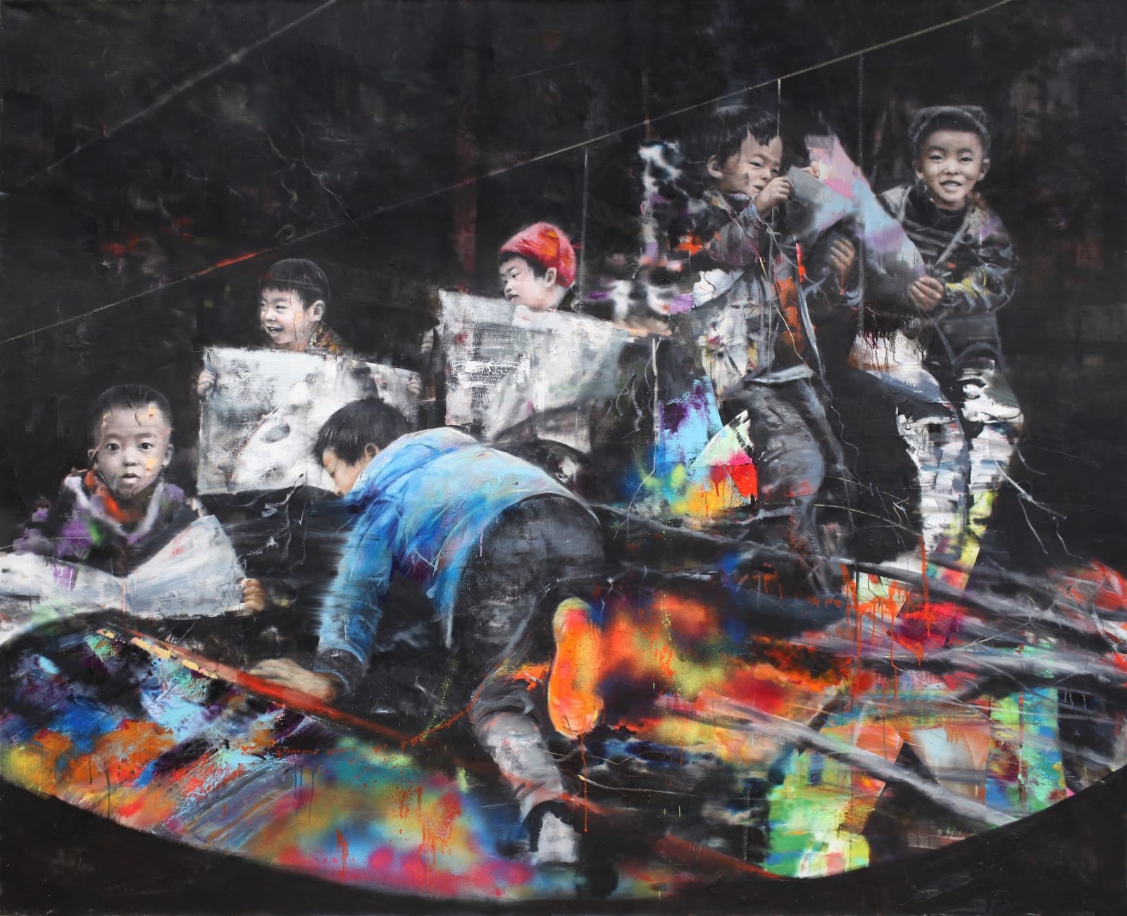 Li Tianbing, Reading Newspapers on the Color Palette, 2017 - 2019