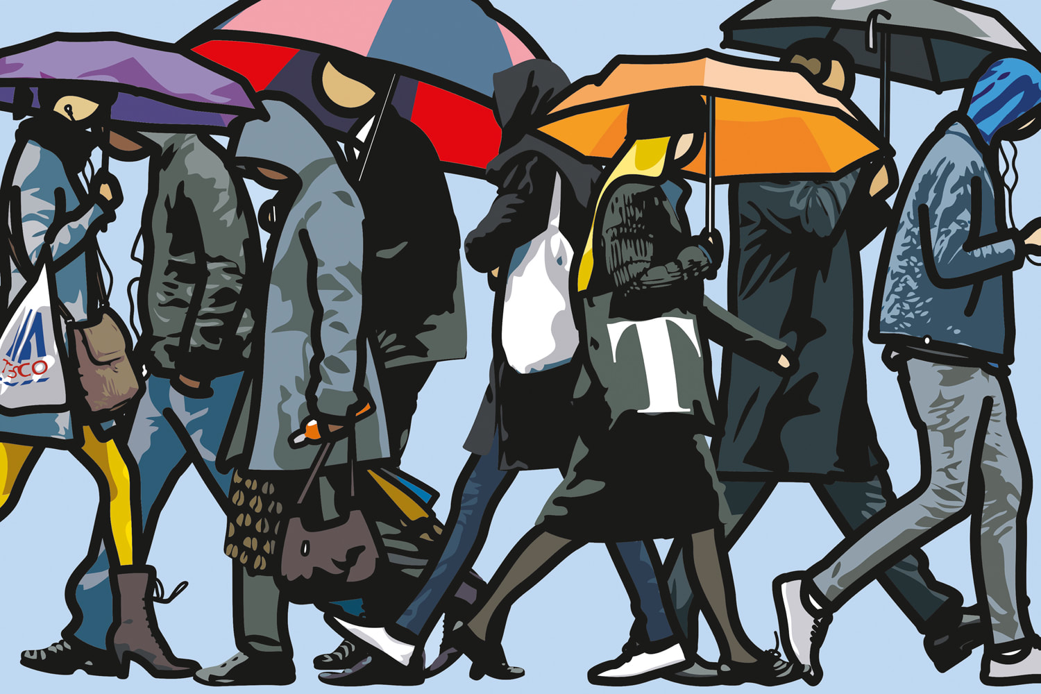 Julian Opie, Walking in the rain, London and Seoul, 2015