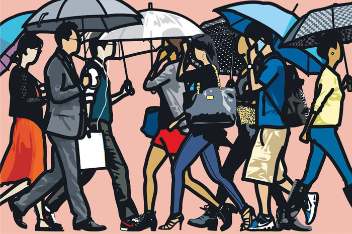 Julian Opie, Walking in the rain, London and Seoul, 2015