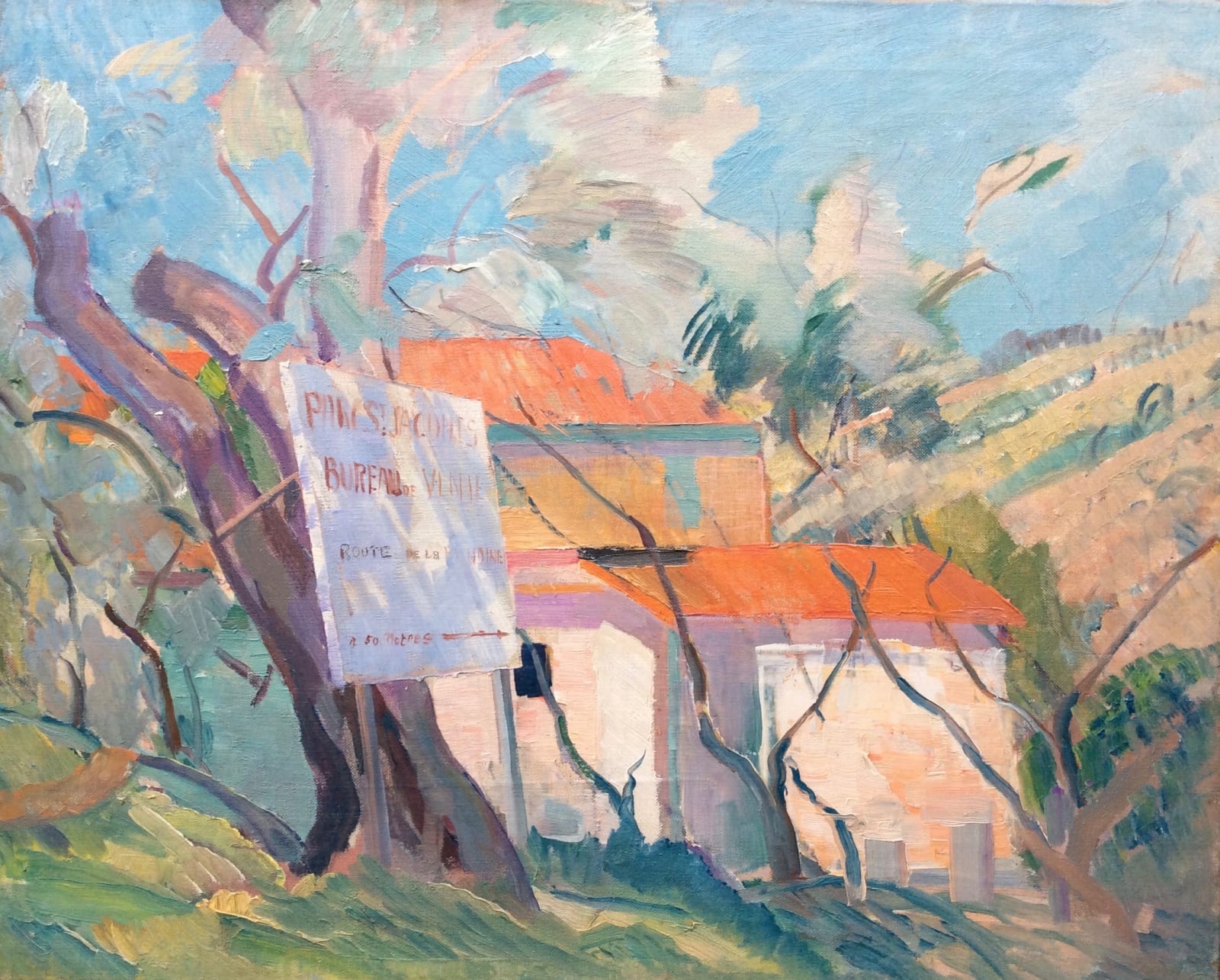Robin Wallace, French Landscape with Sign, 1937 circa