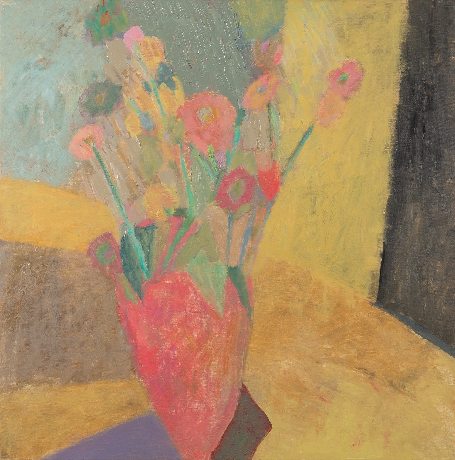 Nicholas Turner, Yellow Table with Pink Vase, 2025