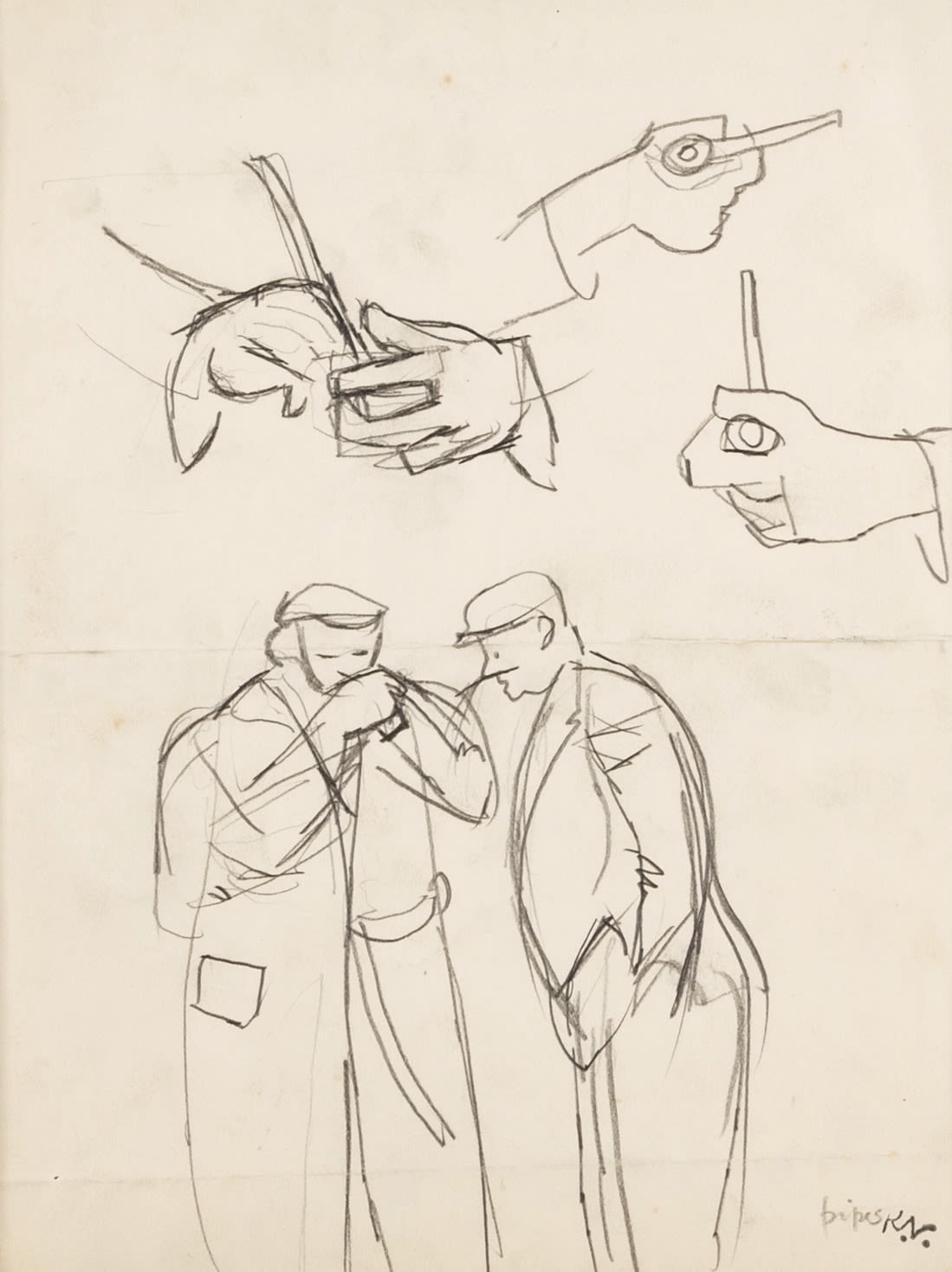 Keith Vaughan, Pipes, 20 (Studies for Lighting a Pipe), 1946 circa