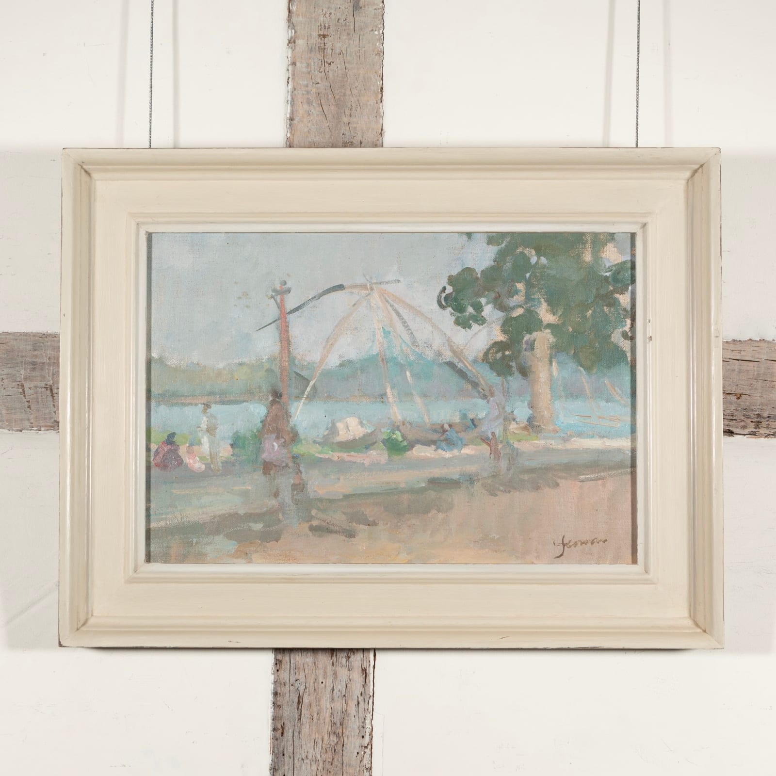 Martin Yeoman, Figures by a River with Boats