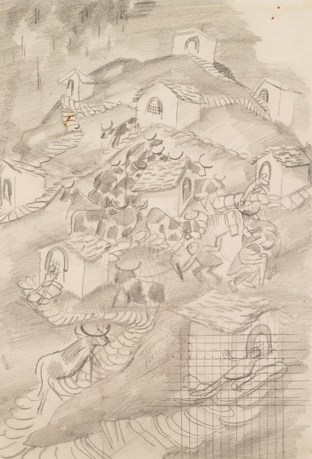 Stanley Spencer, Hilltop Cows, Zermatt, 1935, circa