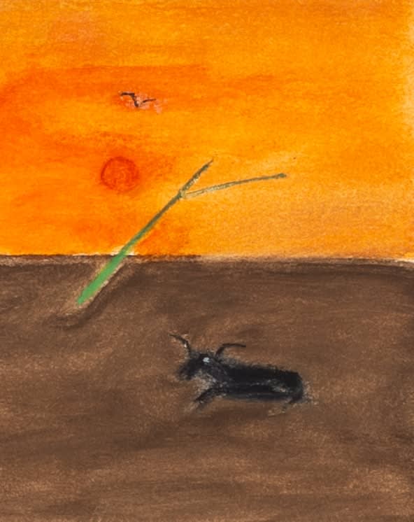 Craigie Aitchison, Sheep Under Orange Sky, 1990