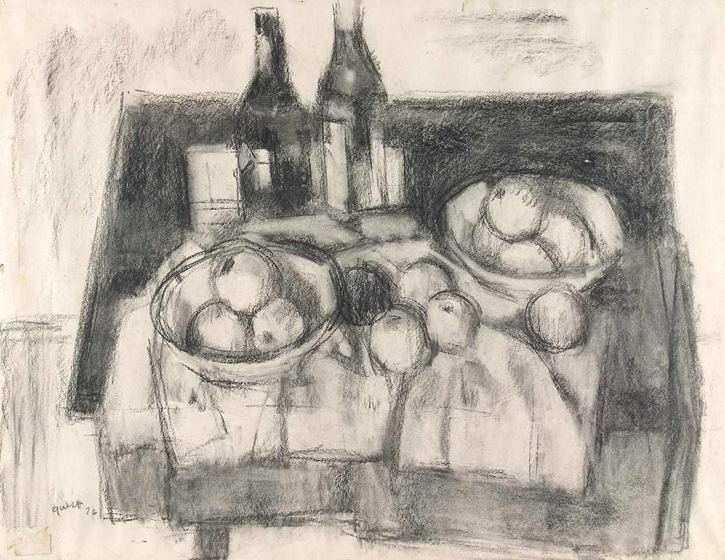 Charles Quest, STILL LIFE WITH TWO WINE BOTTLES, 1976
