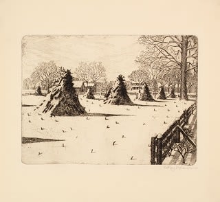 LeRoy D. Sauer, GRAIN STACKS IN SNOW