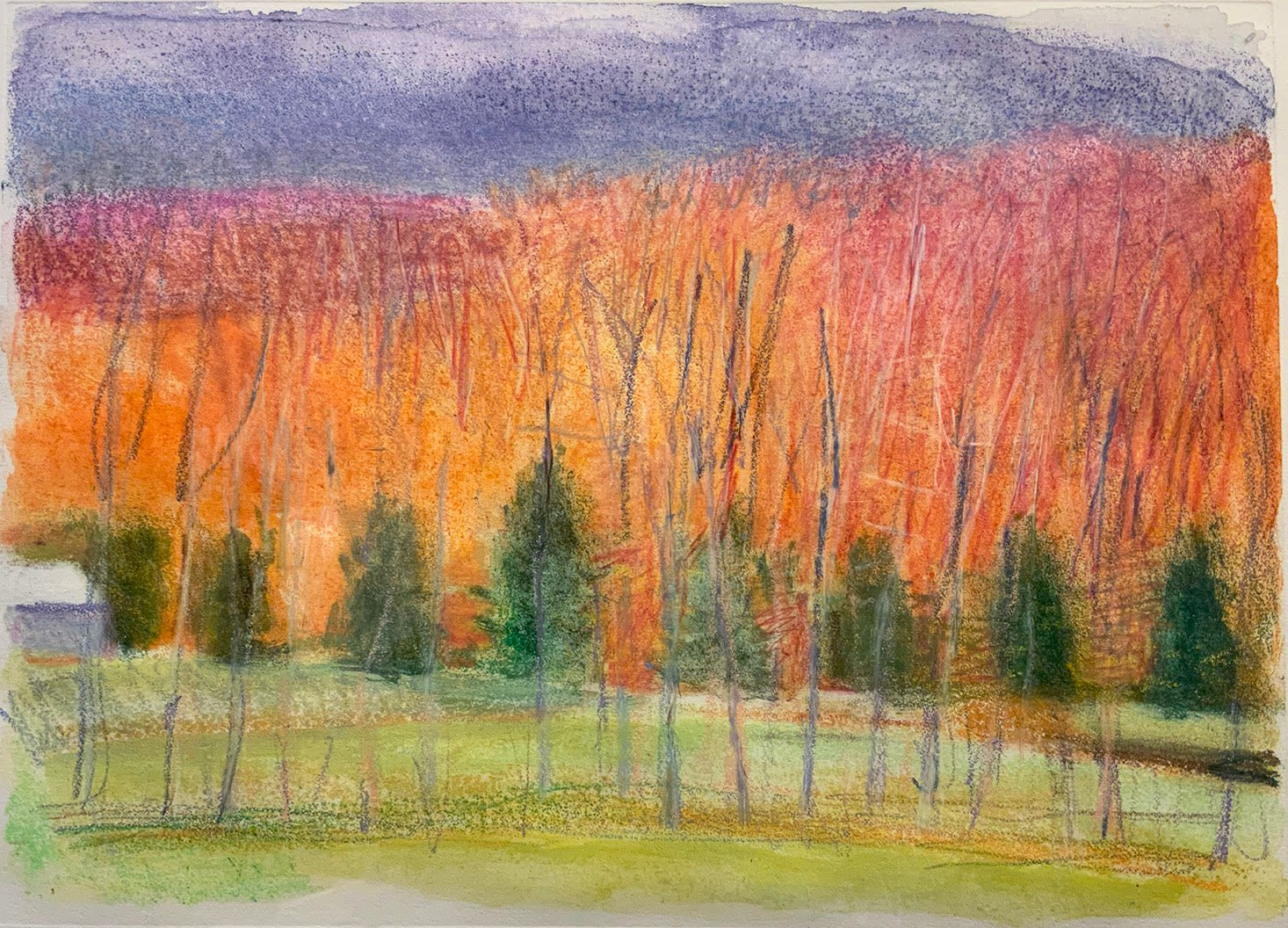 Wolf Kahn, TREES WITH ORANGE MOUNTAIN, 1999