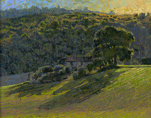 Francis Hamel, Backlit Farm Buildings near Camerino, 2025
