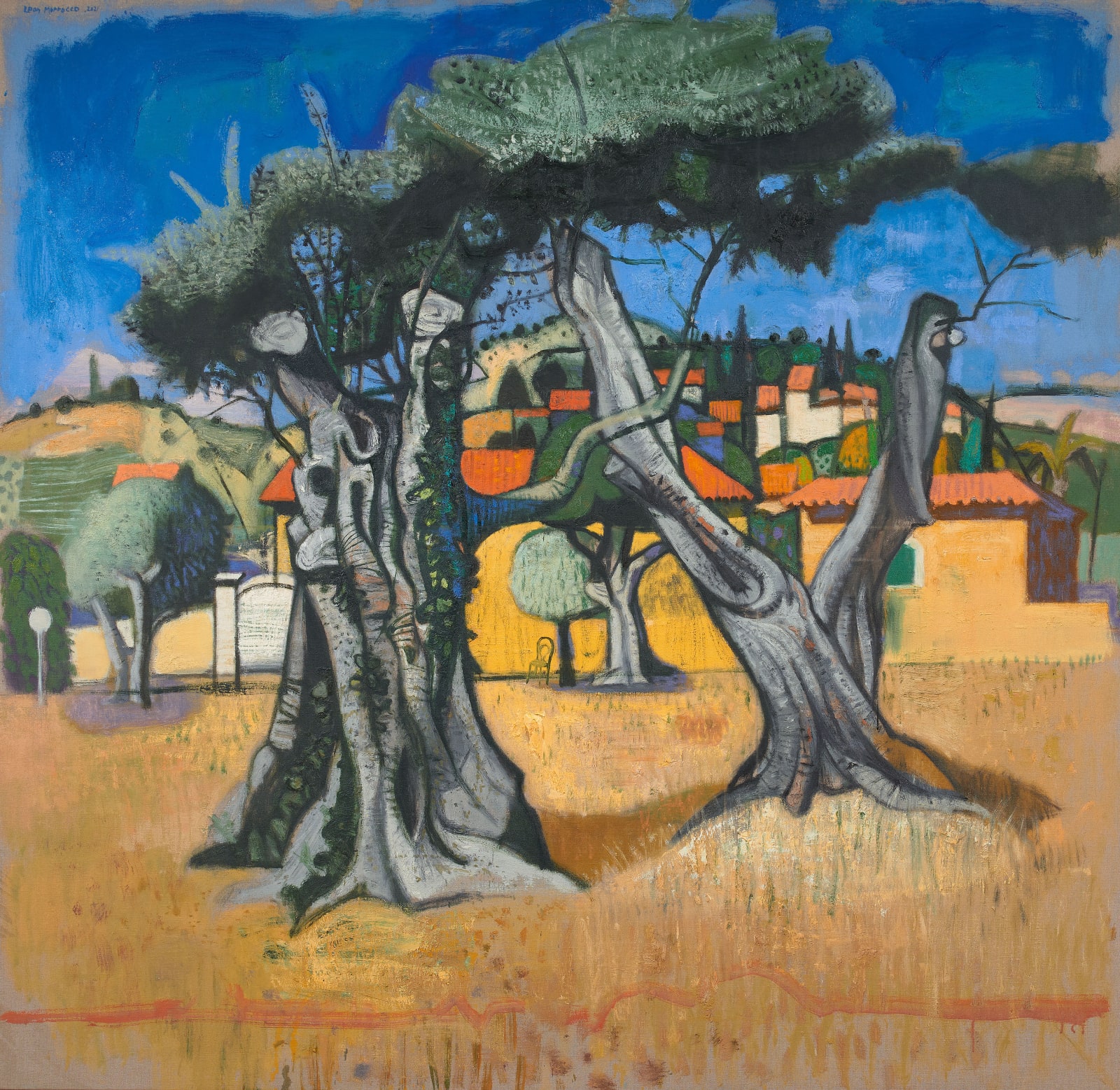 Leon Morrocco, 5. Two Olive Trees in front of a Village, Roquefort-les-pins , 2021