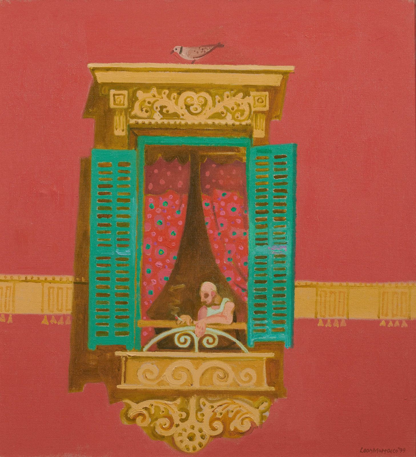 Man at a Window in the Old Port, Nice, 1999 by Leon Morrocco